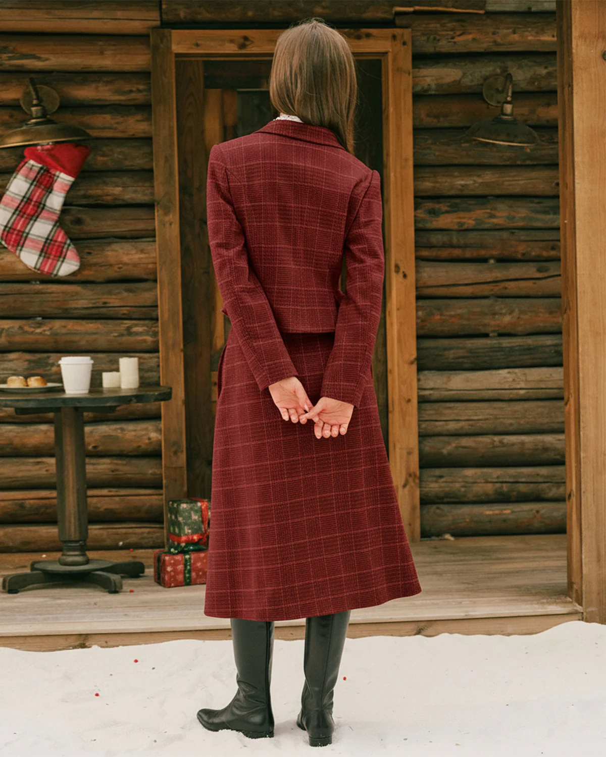 Red Plaid Double Breasted Jacket - Image 6