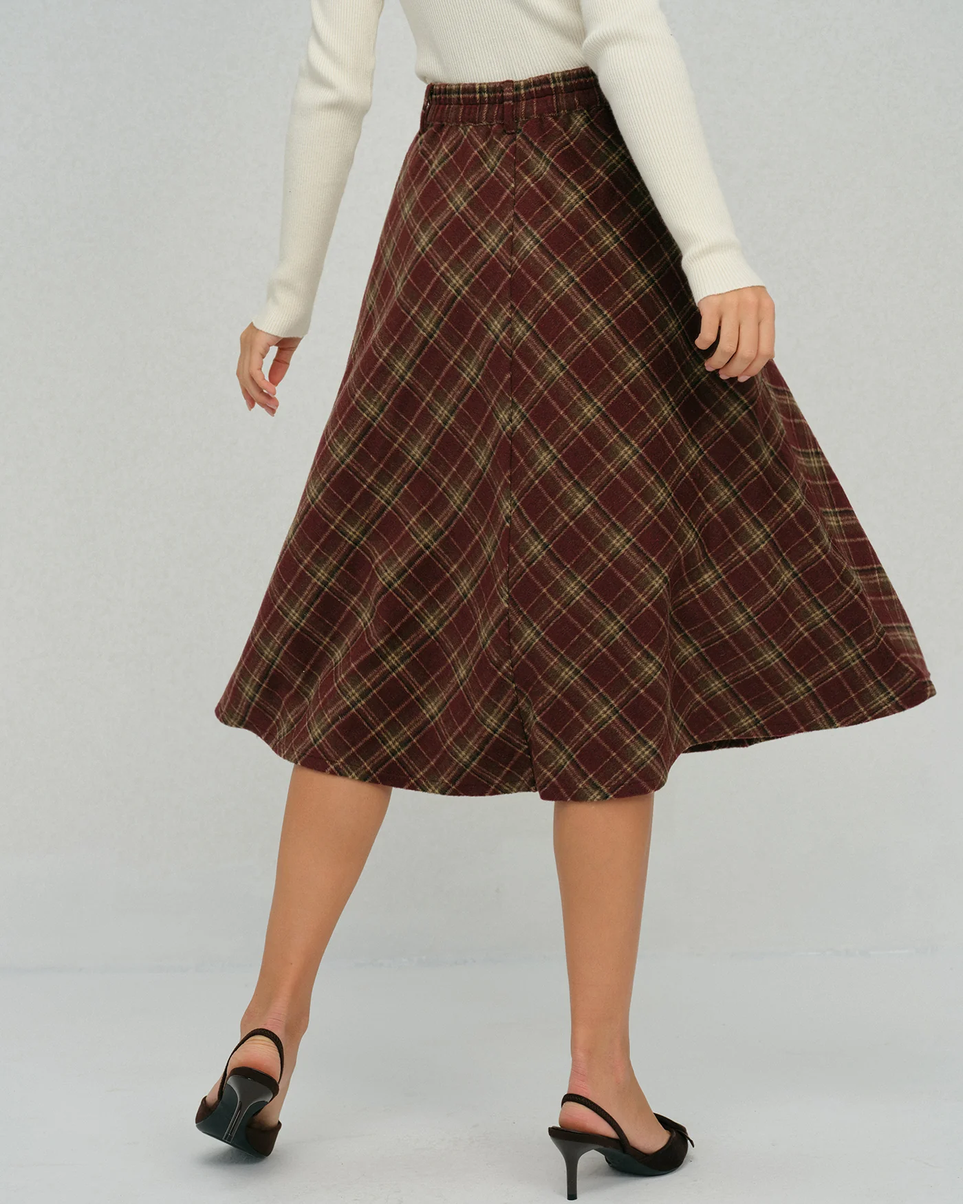Red Plaid Floral Midi Skirt - Image 3