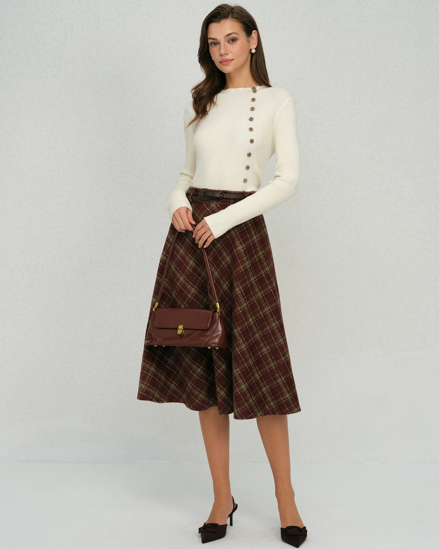 Red Plaid Floral Midi Skirt - Image 4
