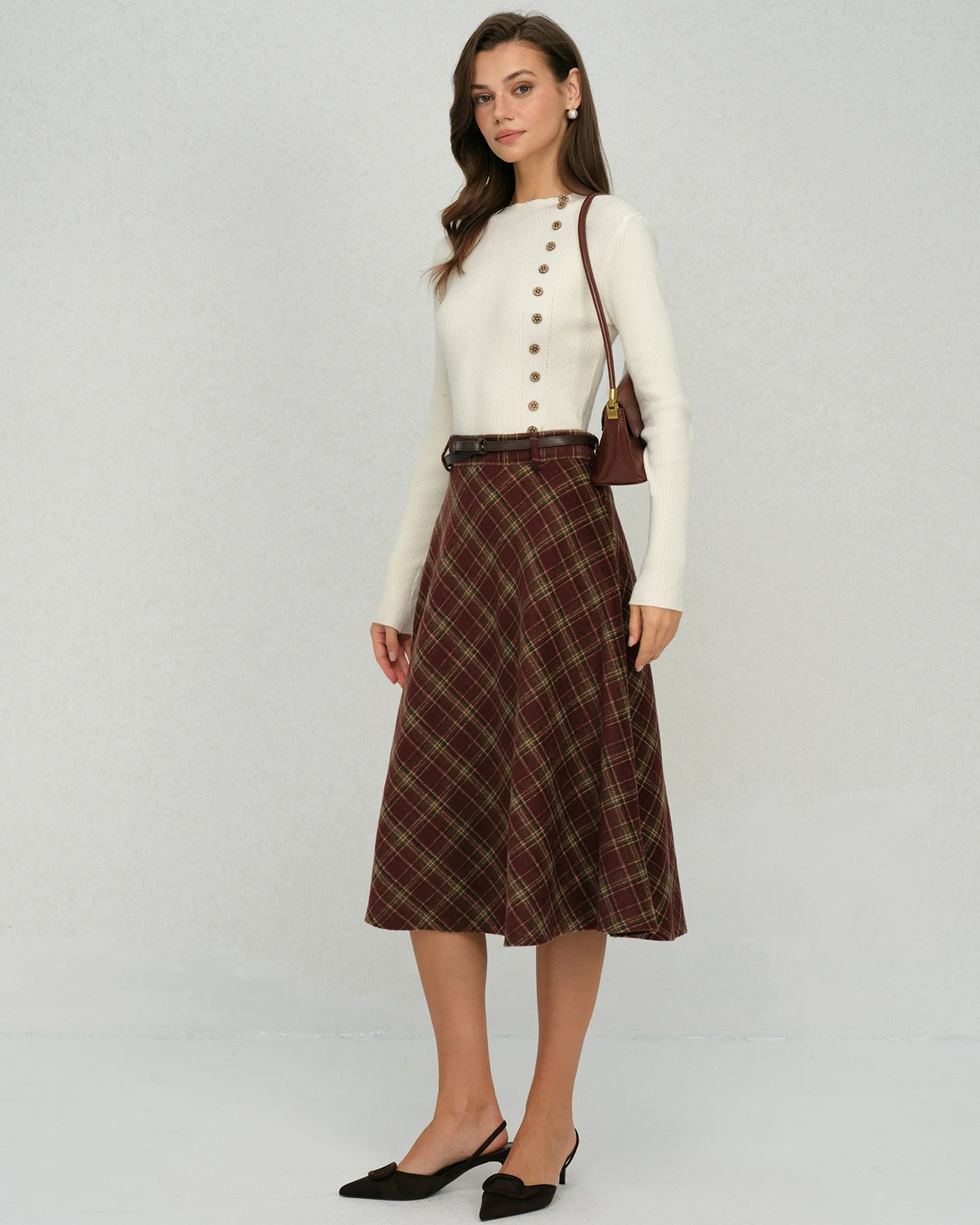 Red Plaid Floral Midi Skirt - Image 5