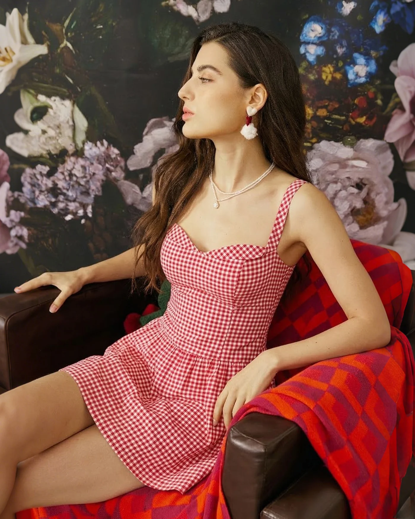 Red Plaid Sweetheart Neck Slip Mini Dress - Image 3