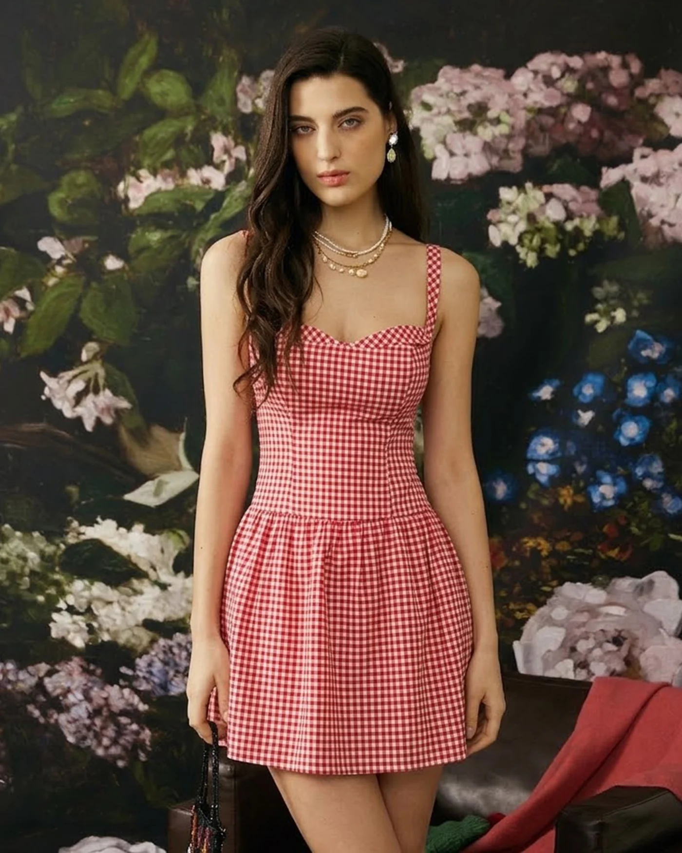 Red Plaid Sweetheart Neck Slip Mini Dress - Image 4