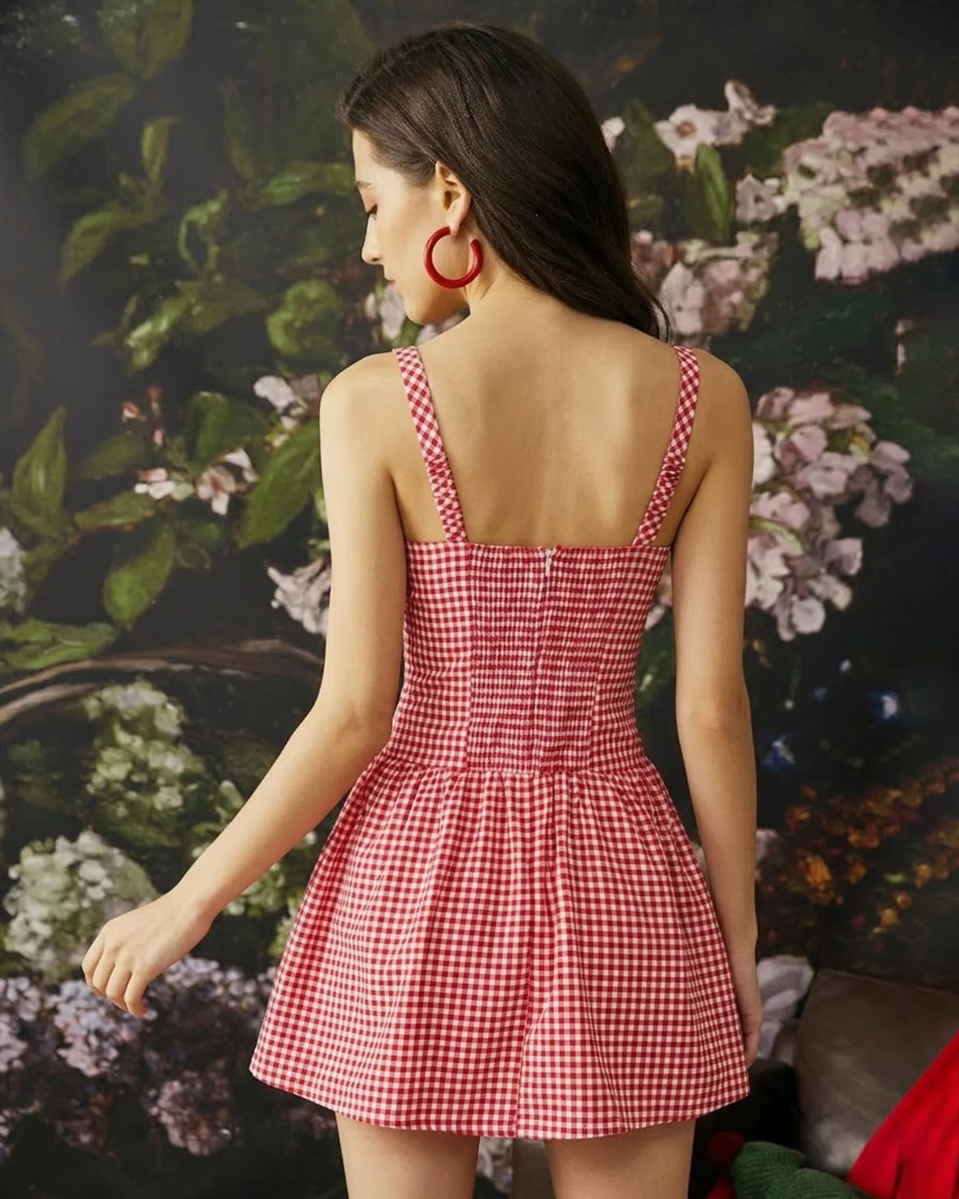 Red Plaid Sweetheart Neck Slip Mini Dress - Image 5