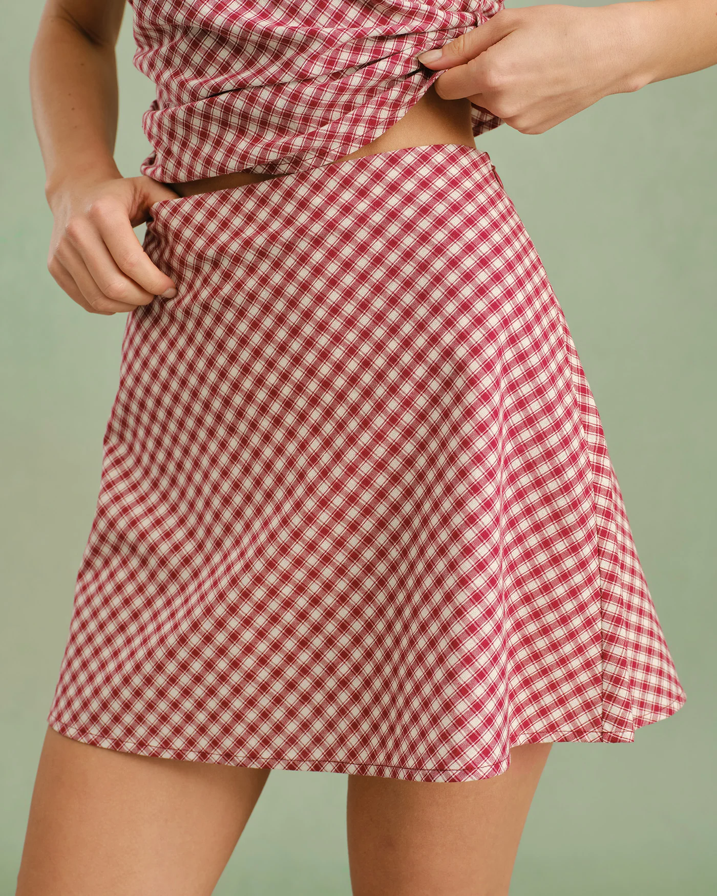 Red Plaid Zipper Mini Skirt - Image 3