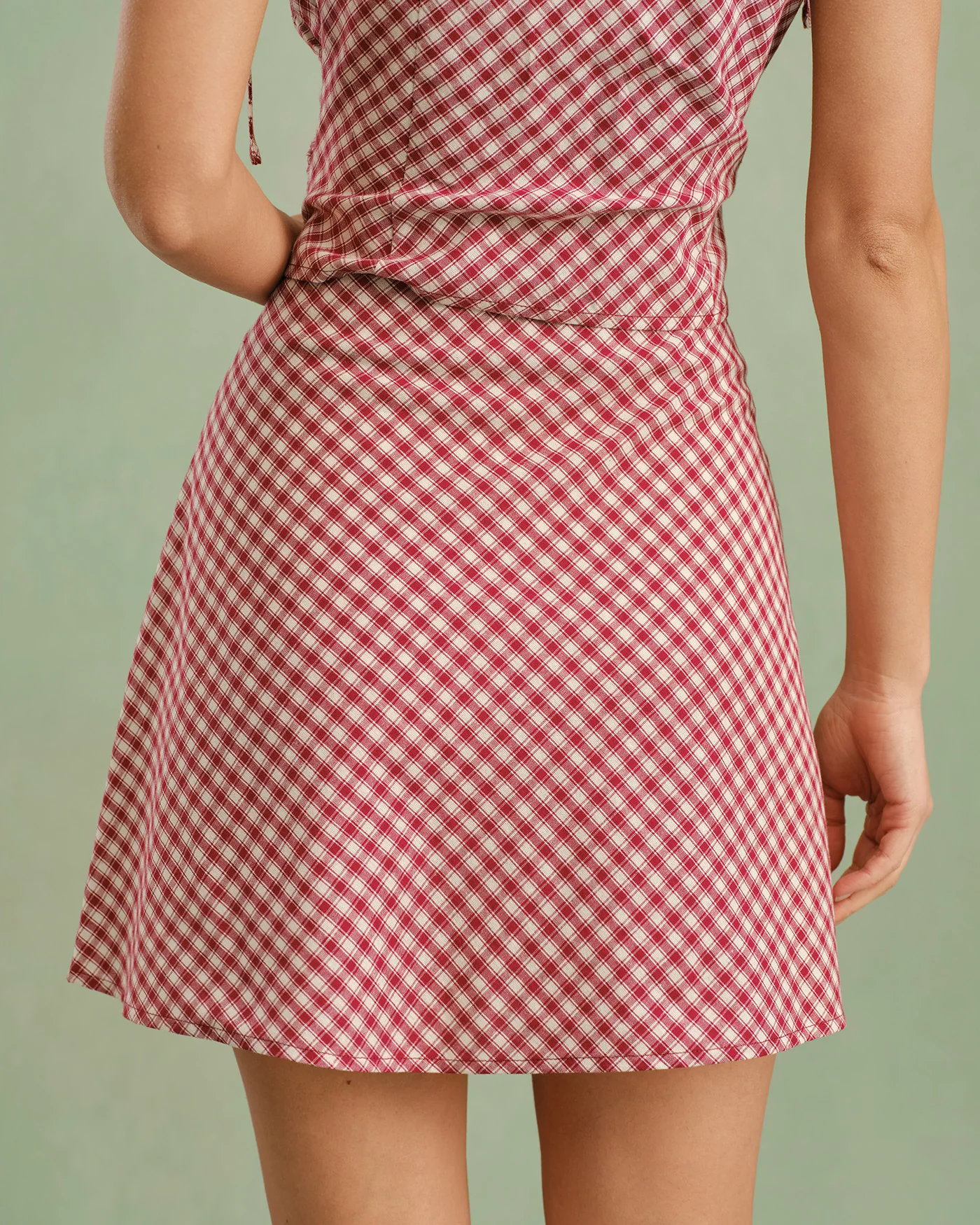 Red Plaid Zipper Mini Skirt - Image 4