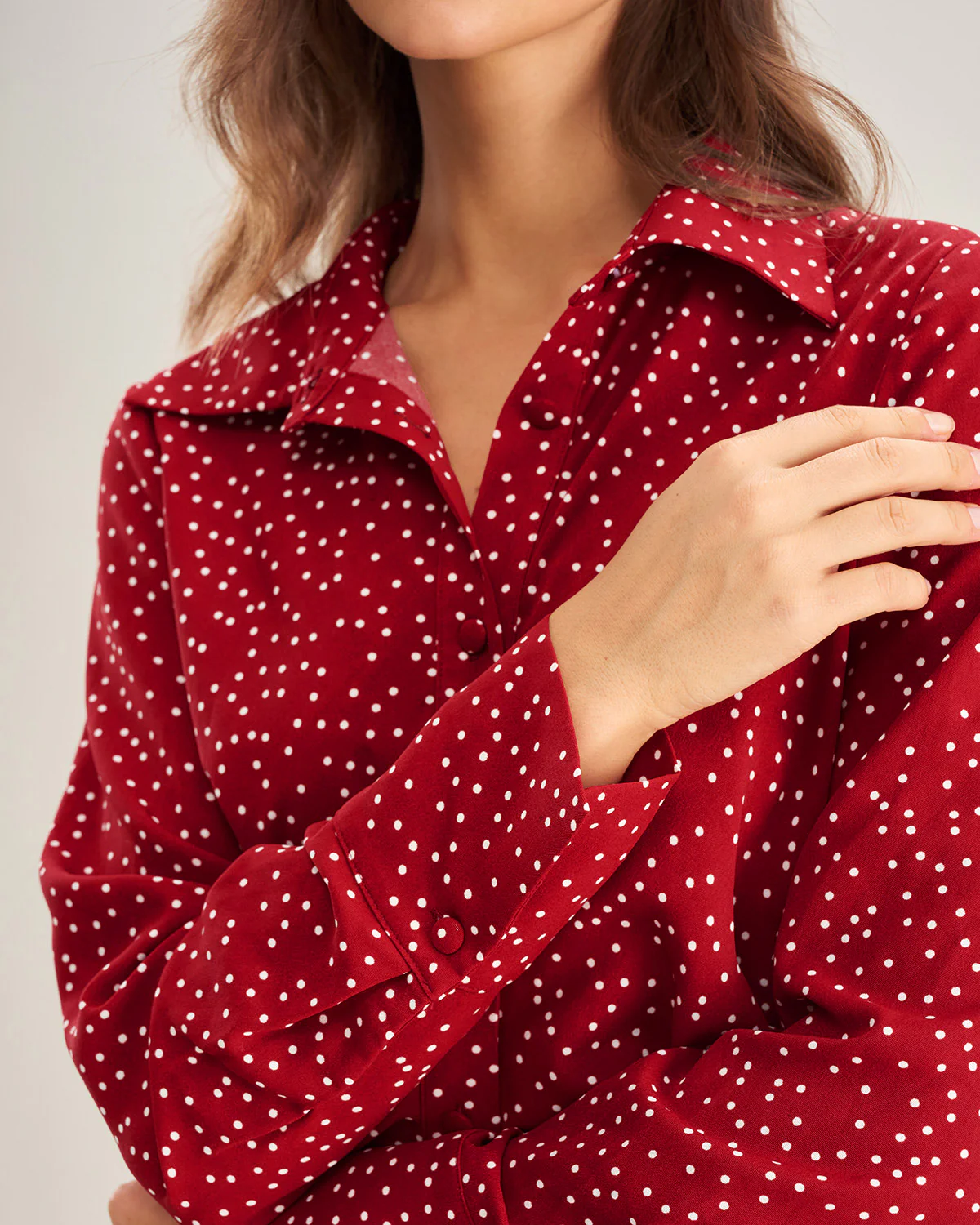 Red Polka Dot A-Line Midi Dress - Image 2