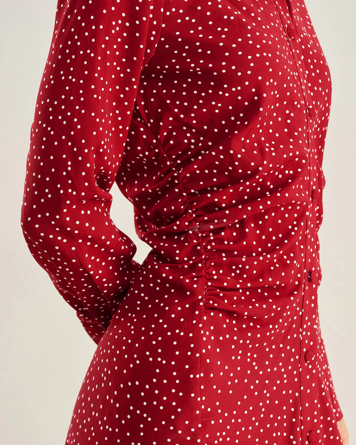Red Polka Dot A-Line Midi Dress - Image 3