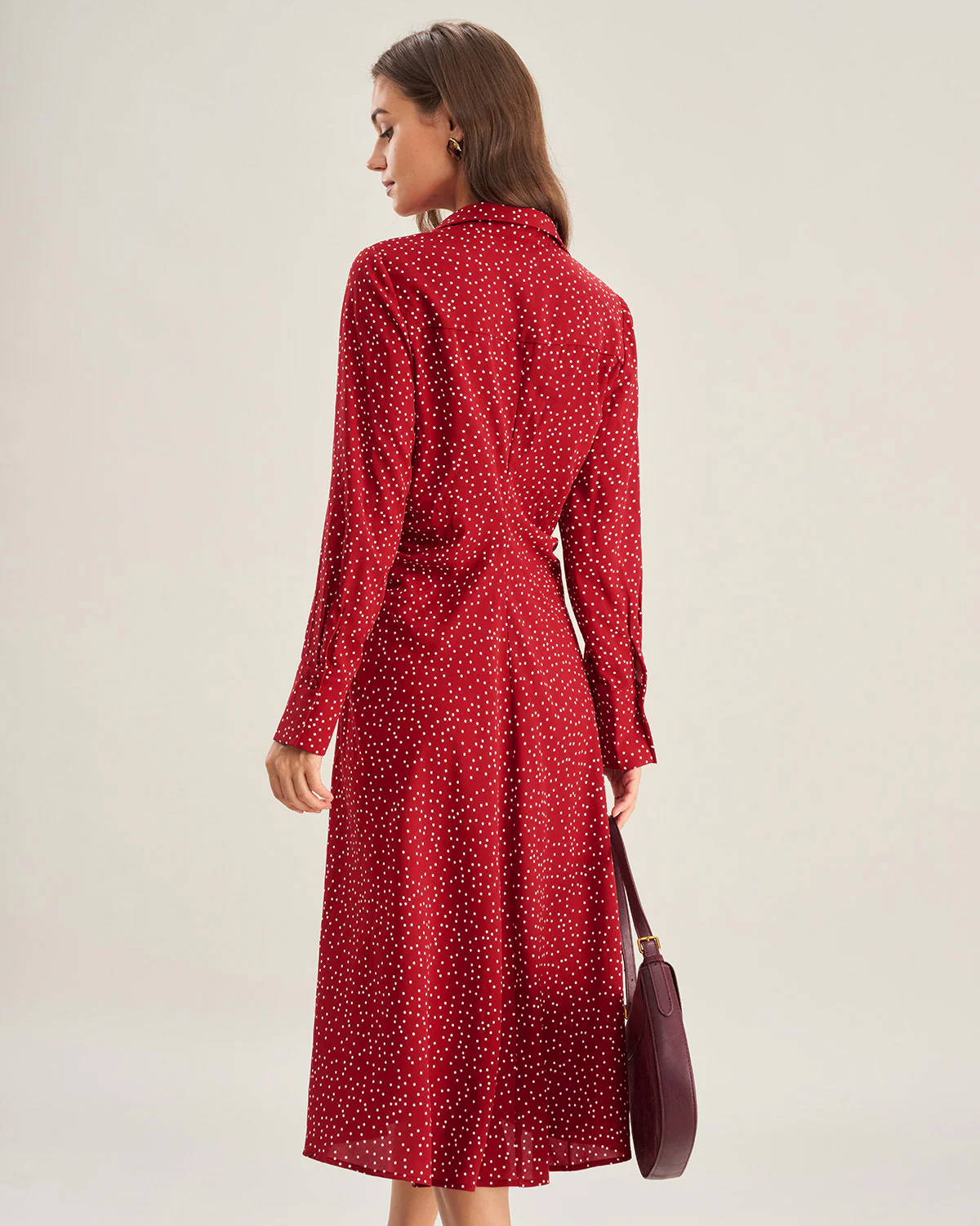 Red Polka Dot A-Line Midi Dress - Image 4
