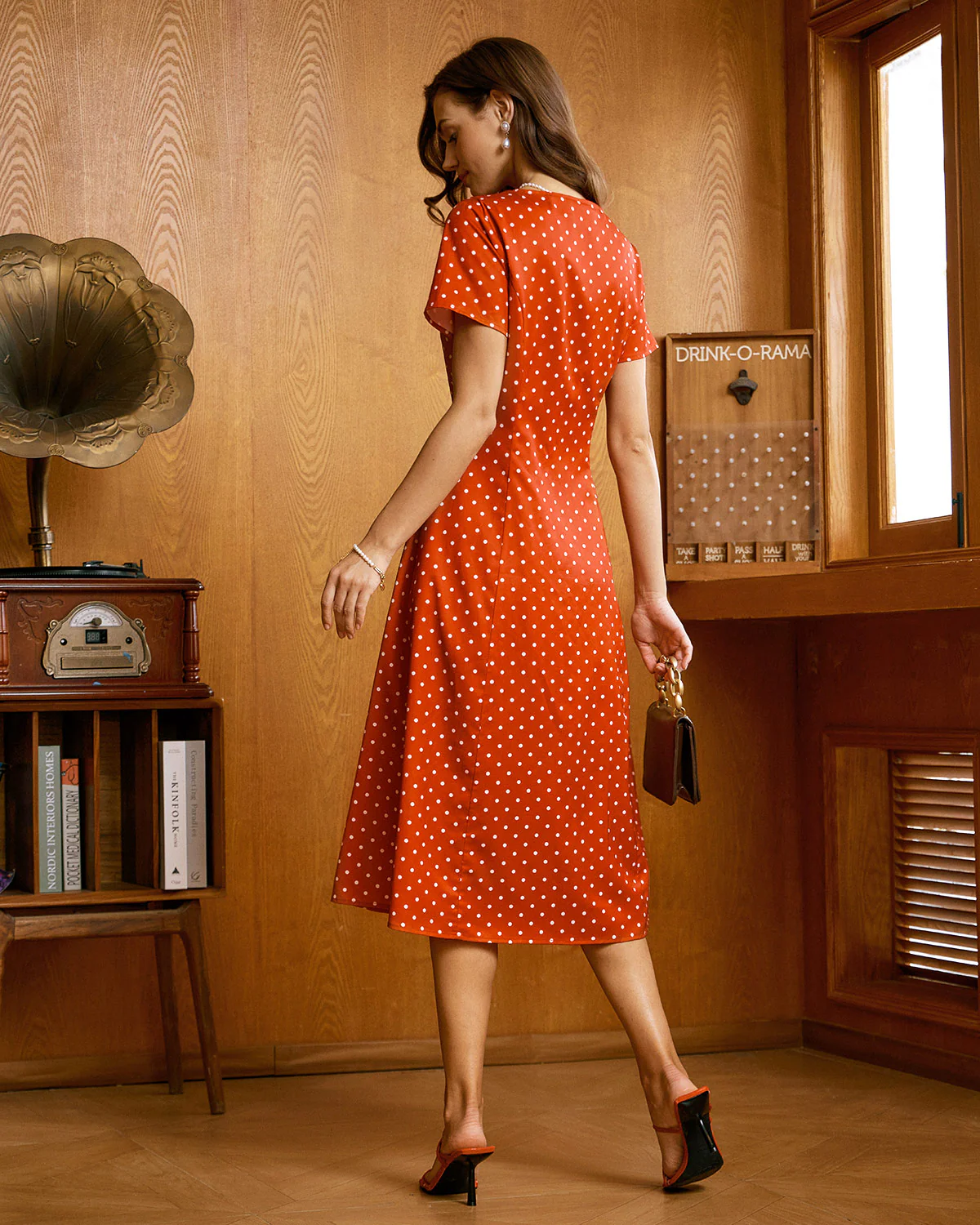 Red Polka Dot Button Midi Dress - Image 4