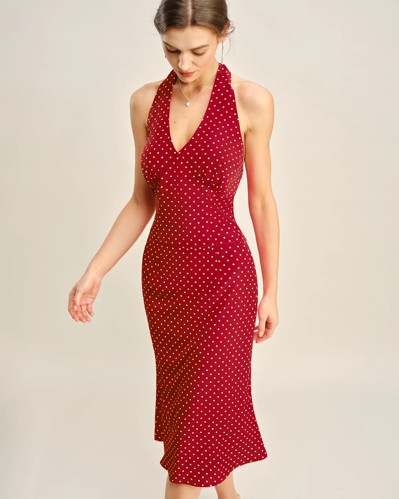 Red Polka Dot Mermaid Midi Skirt - Image 2