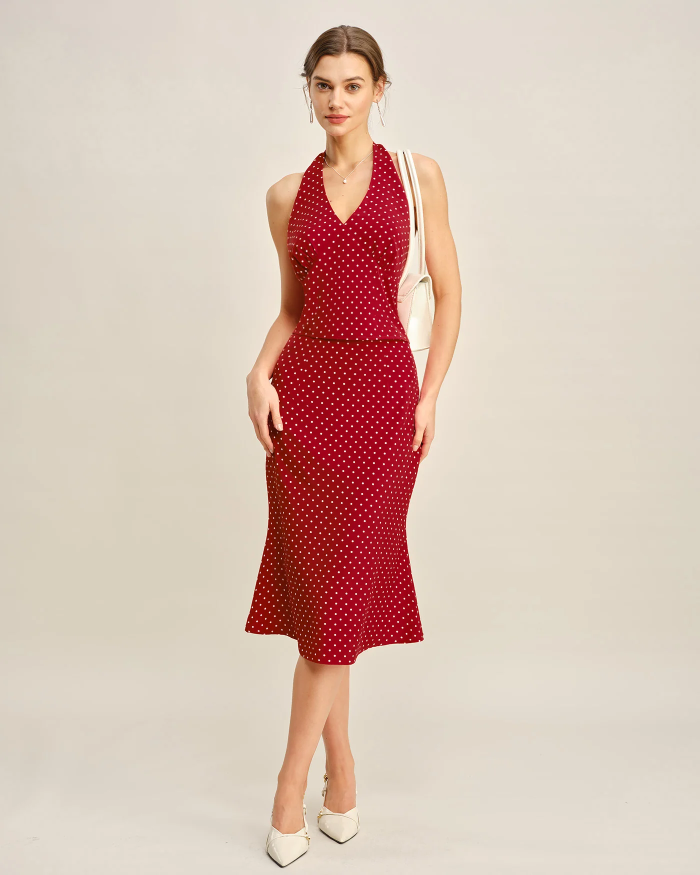 Red Polka Dot Mermaid Midi Skirt - Image 4
