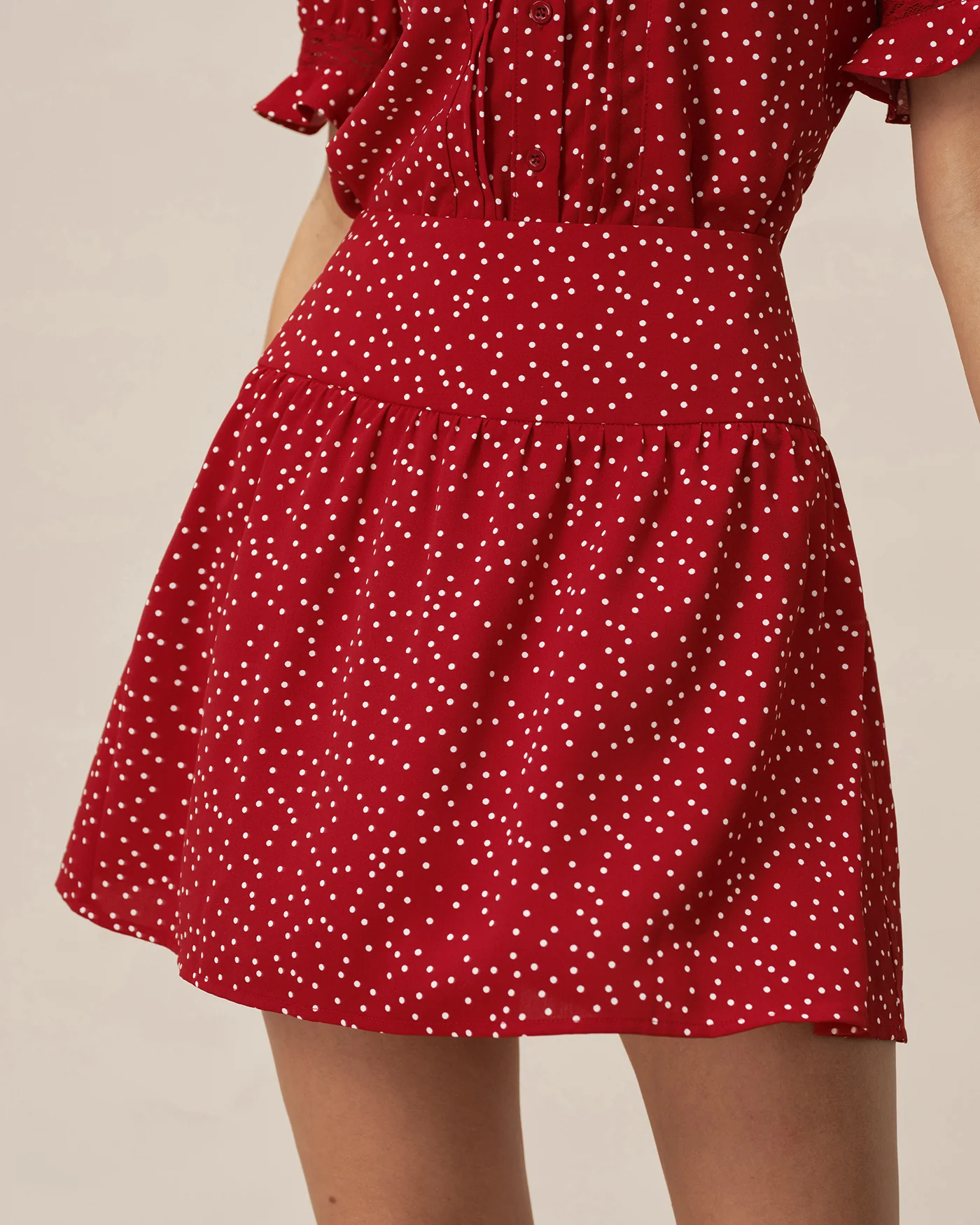 Red Polka Dot Ruched Mini Skirt - Image 2