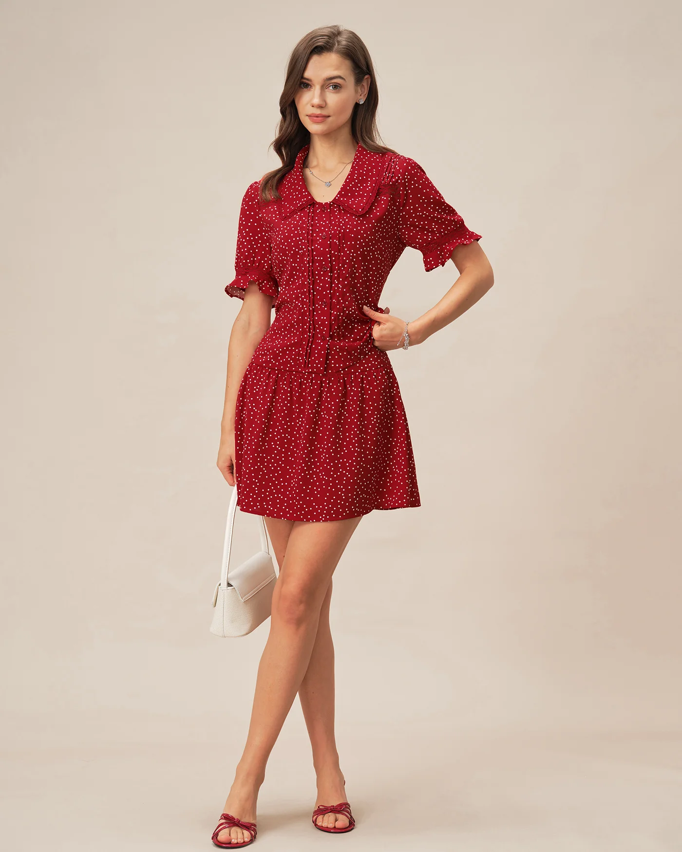 Red Polka Dot Ruched Mini Skirt - Image 6