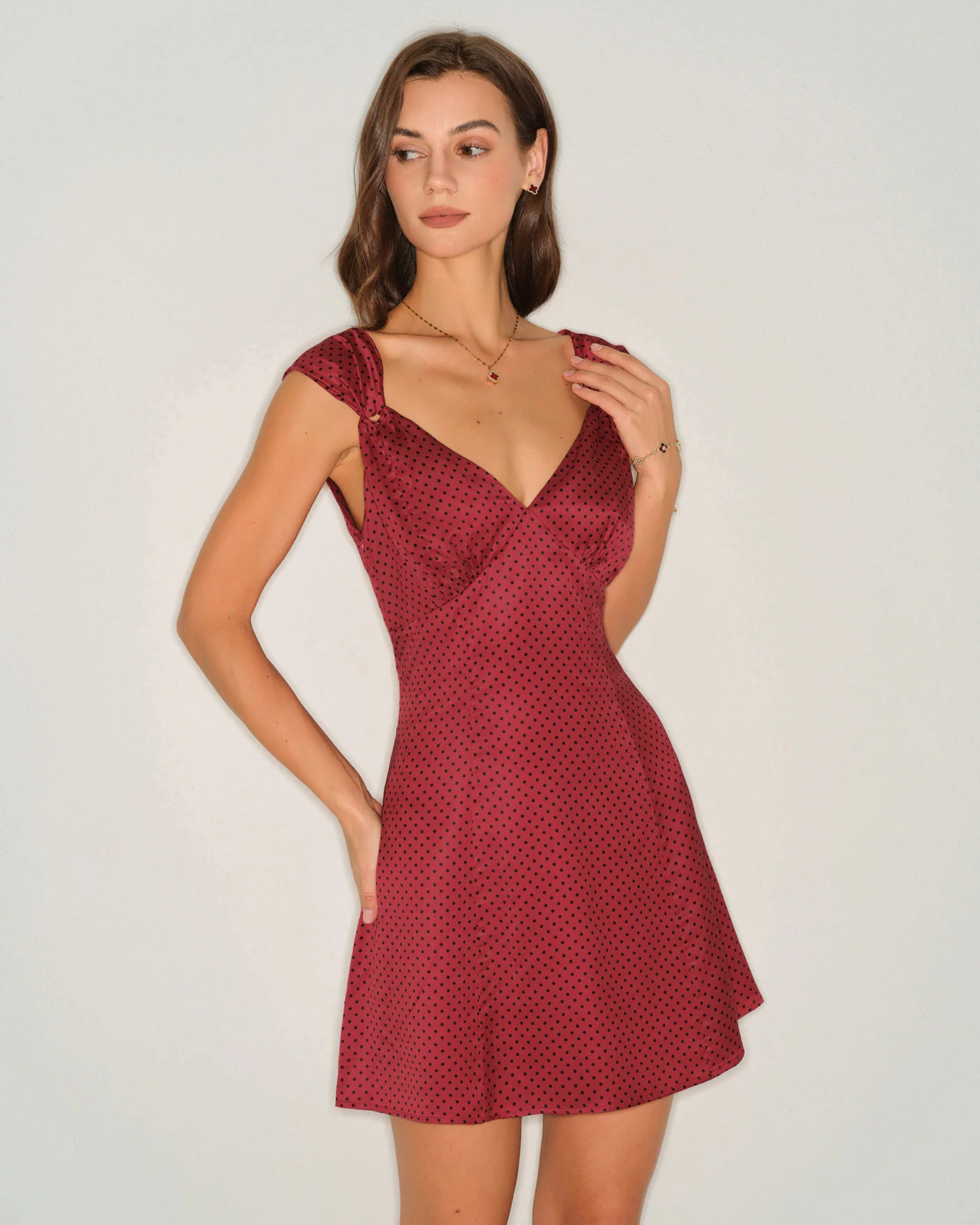 Red Polka Dot Satin Mini Dress - Image 3