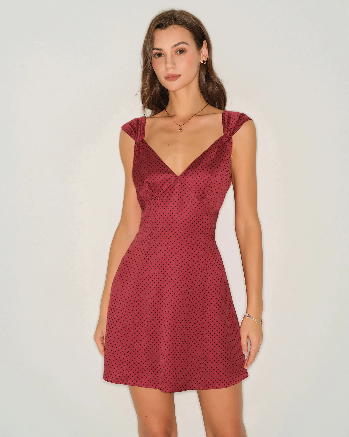 Red Polka Dot Satin Mini Dress - Image 4