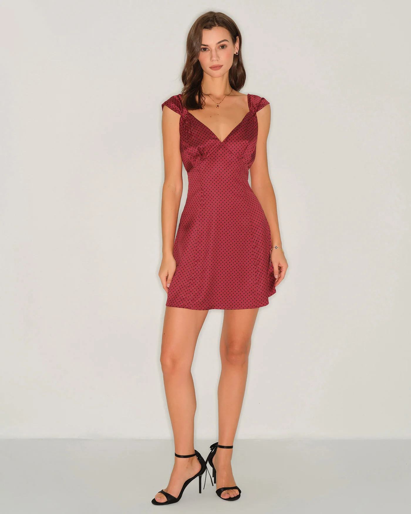 Red Polka Dot Satin Mini Dress - Image 5