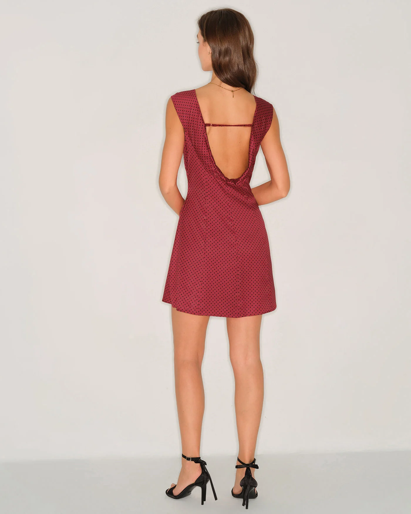 Red Polka Dot Satin Mini Dress - Image 6