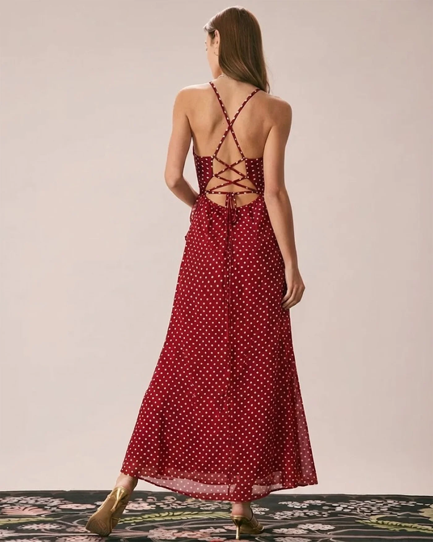 Red Polka Dot Slip Maxi Dress - Image 2