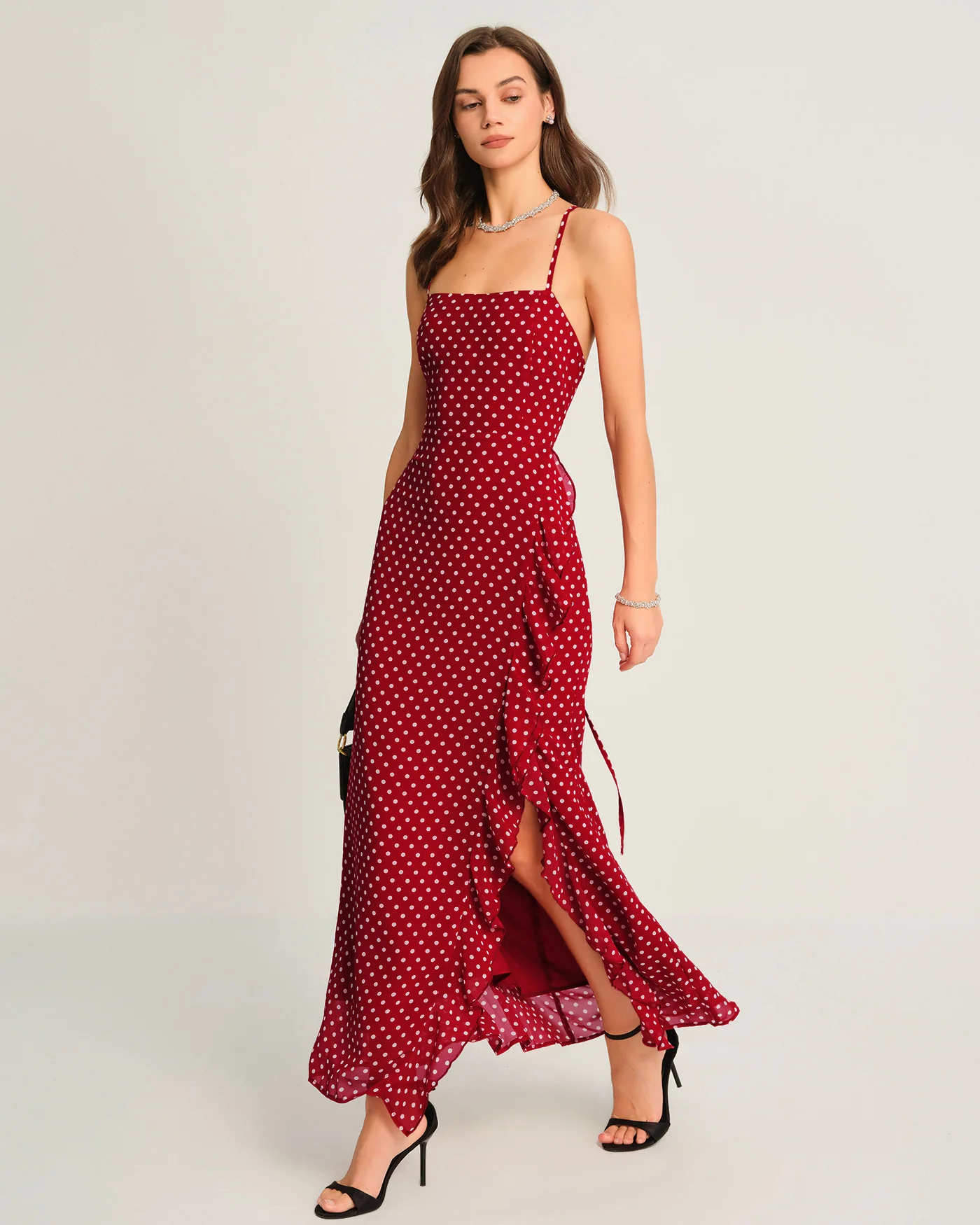 Red Polka Dot Slip Maxi Dress - Image 3