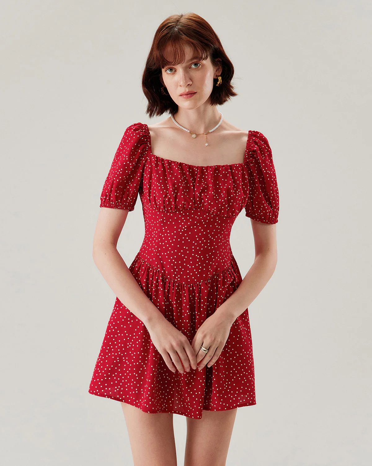 Red Polka Dot Square Neck Mini Dress - Image 2