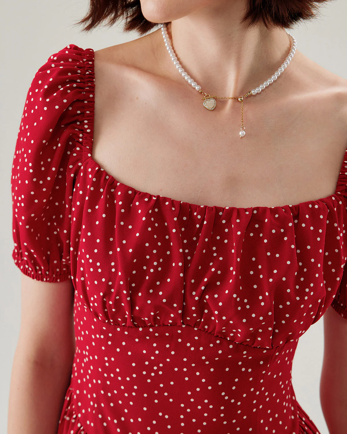 Red Polka Dot Square Neck Mini Dress - Image 3