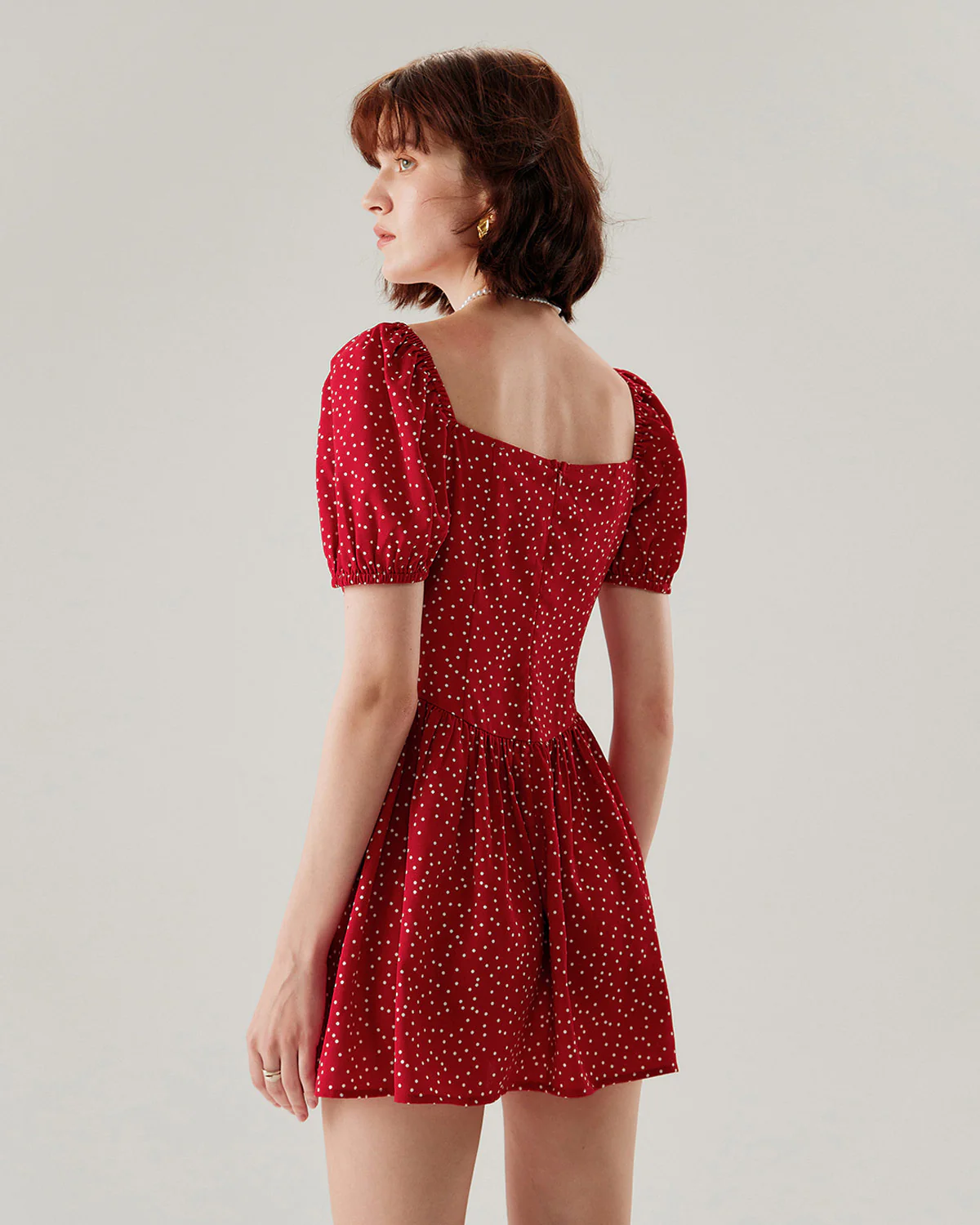 Red Polka Dot Square Neck Mini Dress - Image 5