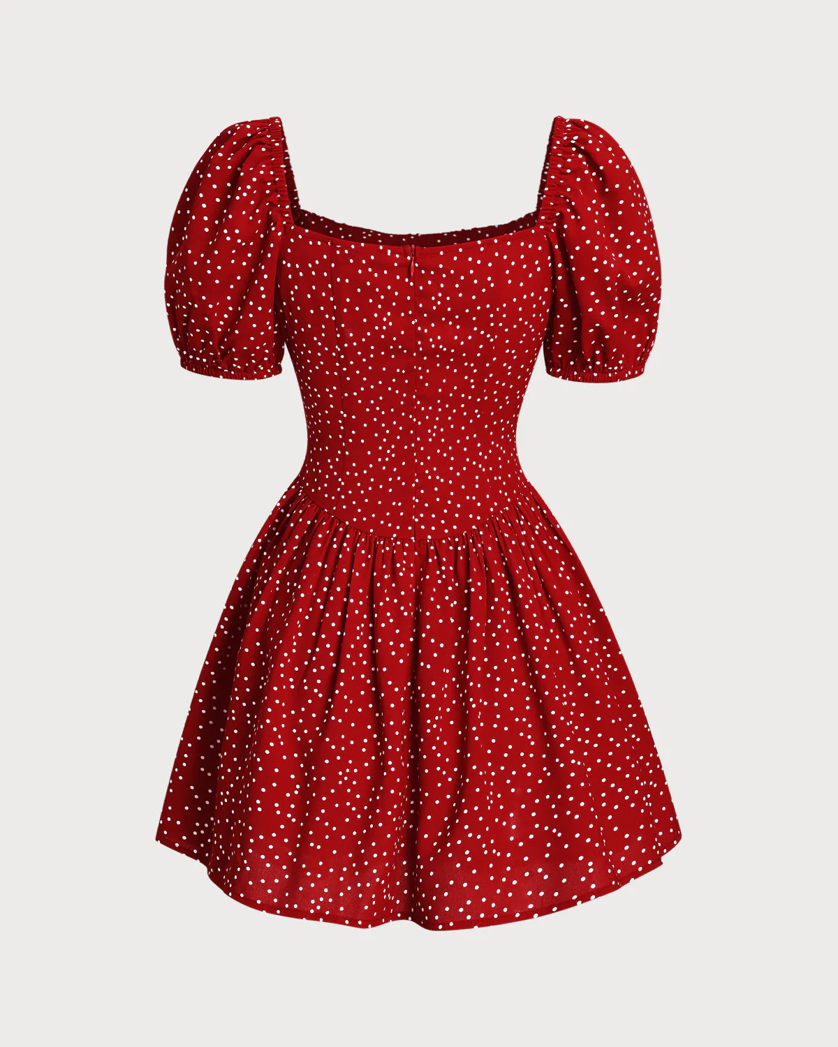 Red Polka Dot Square Neck Mini Dress - Image 7