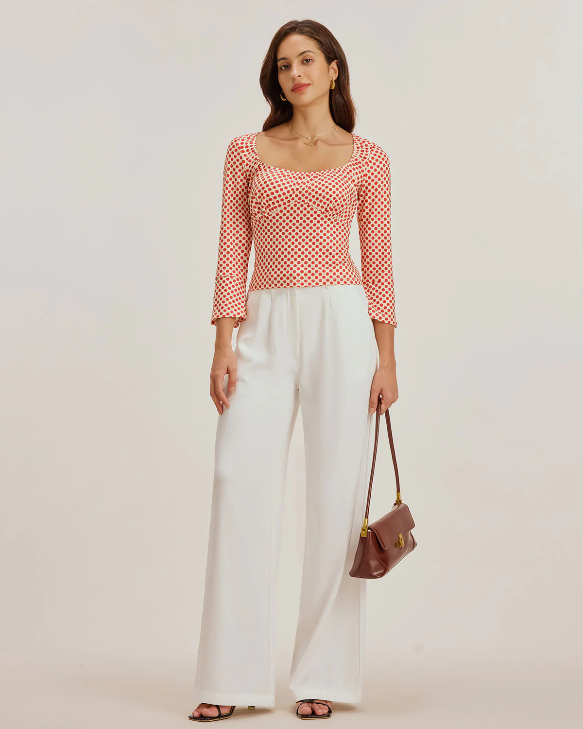 Red Polka Dot U-Neck Bell Sleeve Tee - Image 3