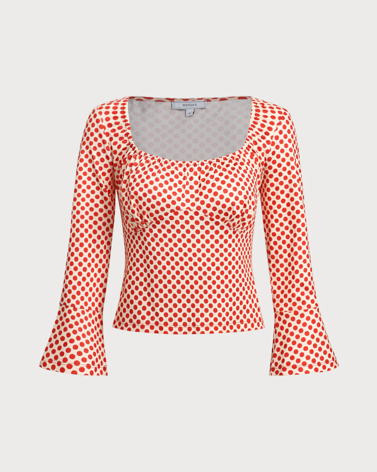 Red Polka Dot U-Neck Bell Sleeve Tee - Image 5