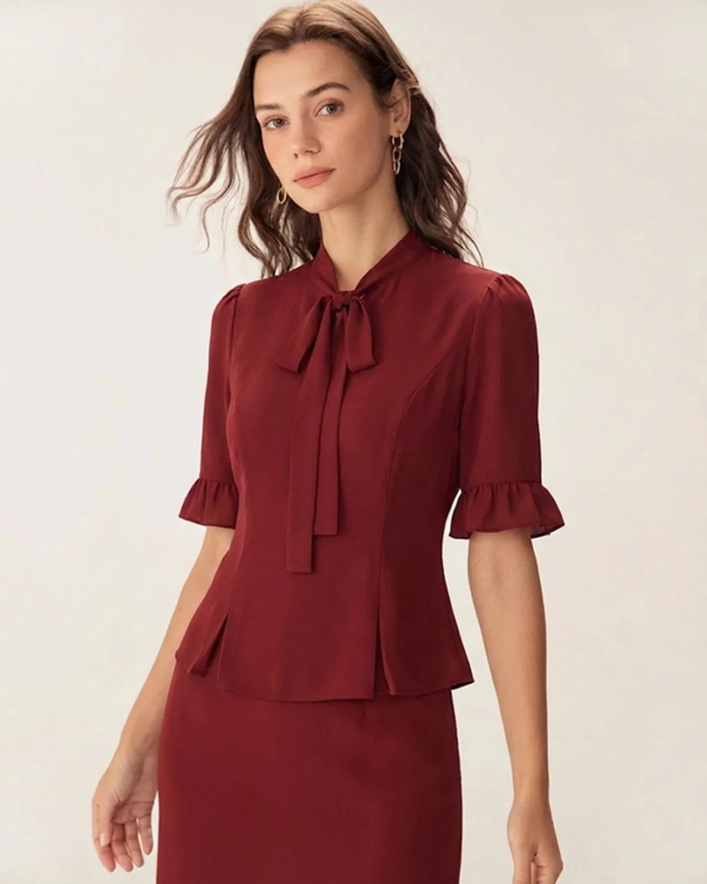 Red Puffed Sleeve Blouse - Image 4