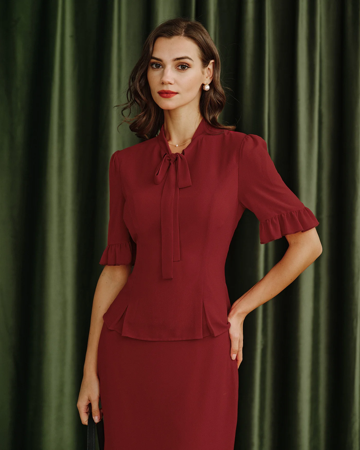Red Puffed Sleeve Blouse - Image 5