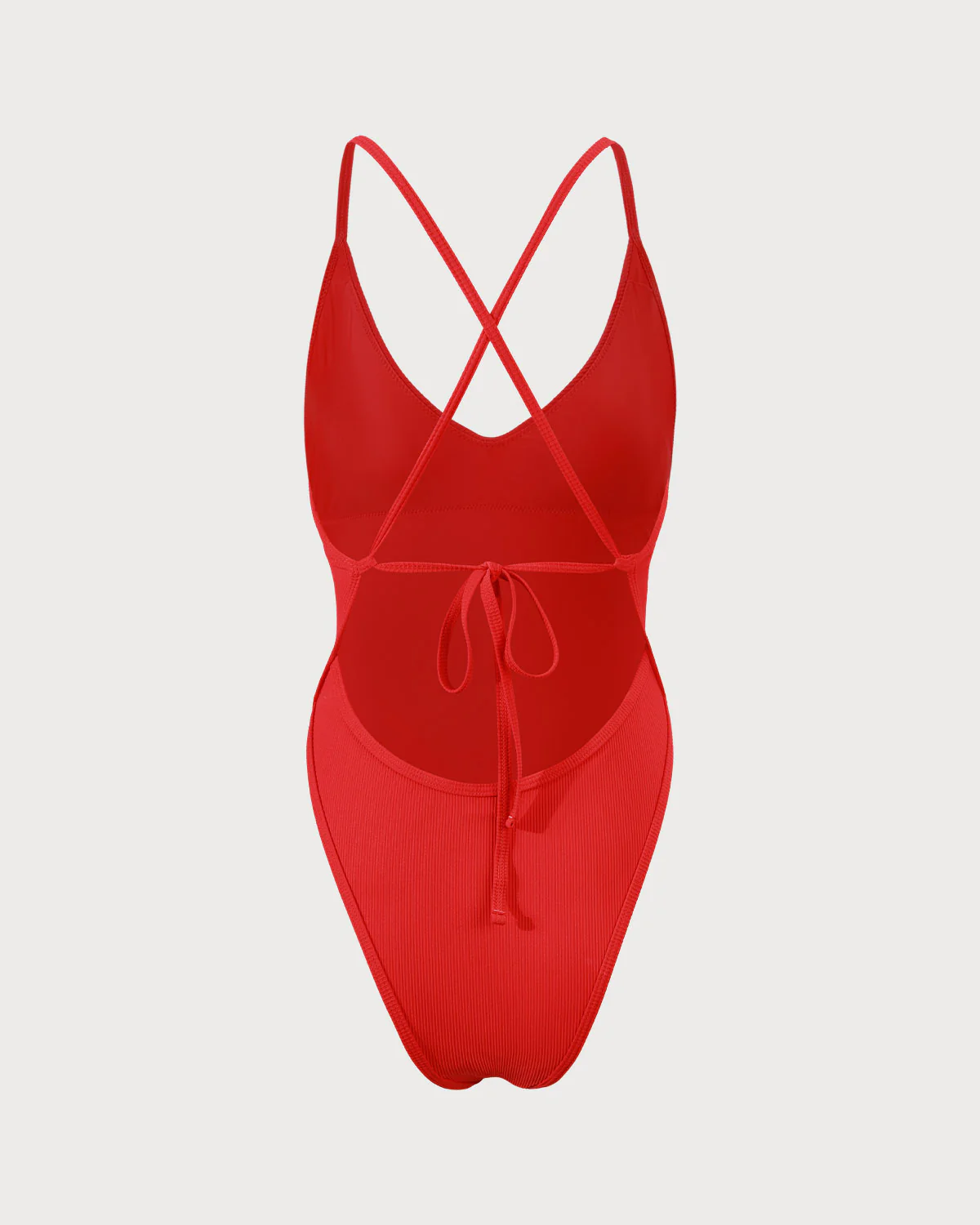 Red Ribbed Cross Back One Piece Swimwear - Image 6