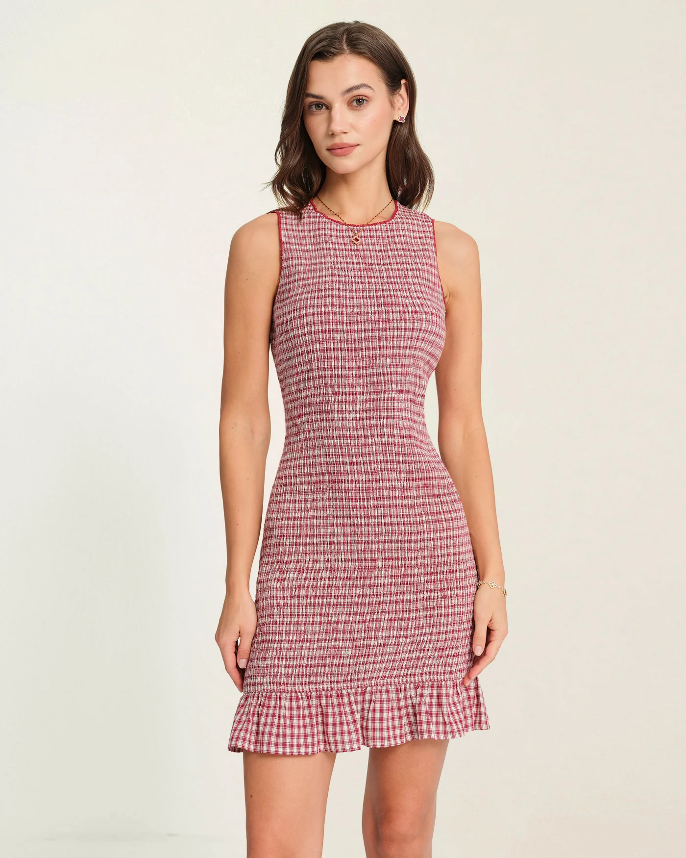 Red Ruffle Plaid Mini Dress - Image 3