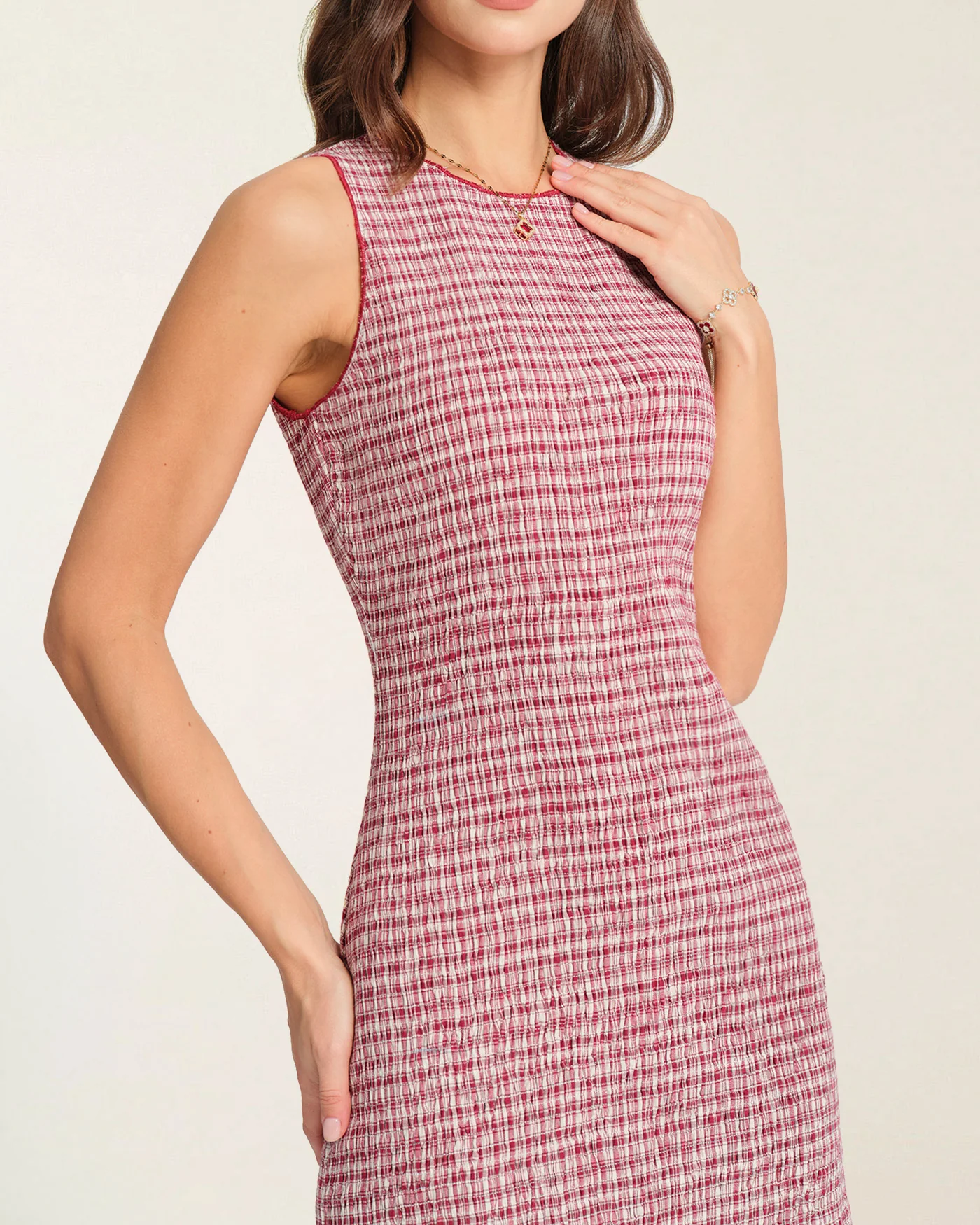 Red Ruffle Plaid Mini Dress - Image 4
