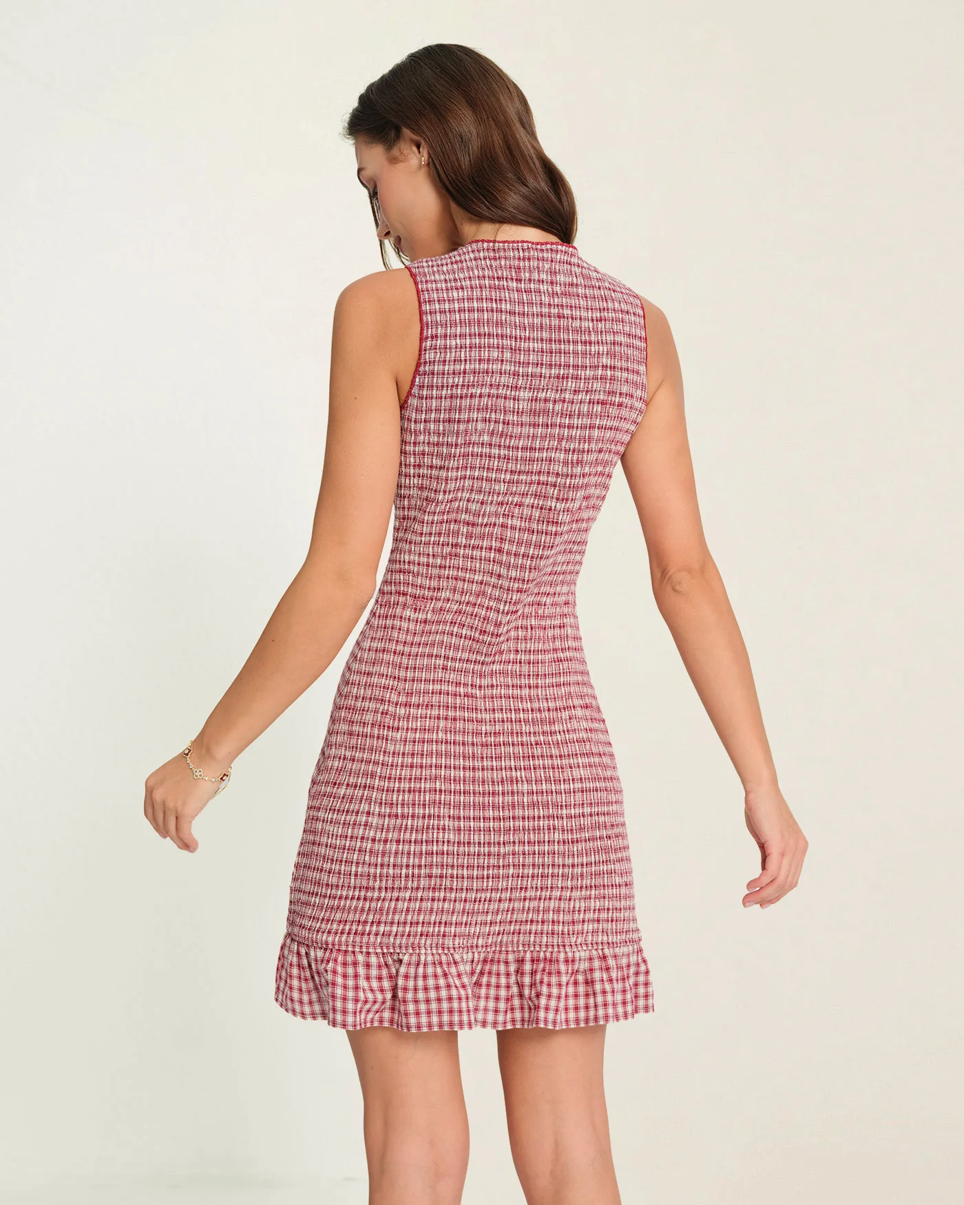 Red Ruffle Plaid Mini Dress - Image 5