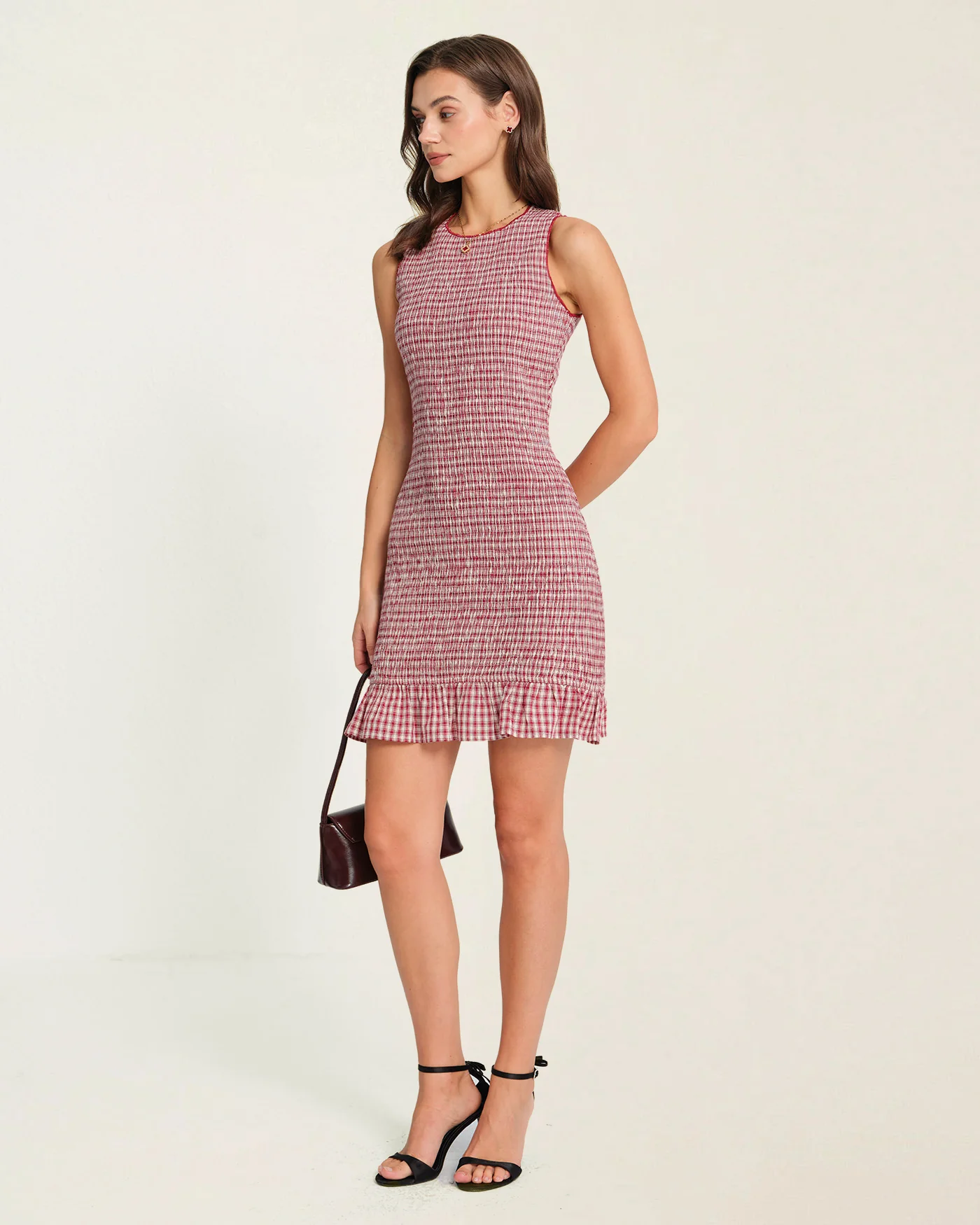 Red Ruffle Plaid Mini Dress - Image 7