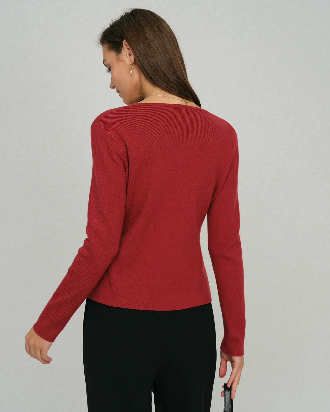 Red Single Breasted Square Neck Cardigan - Image 3