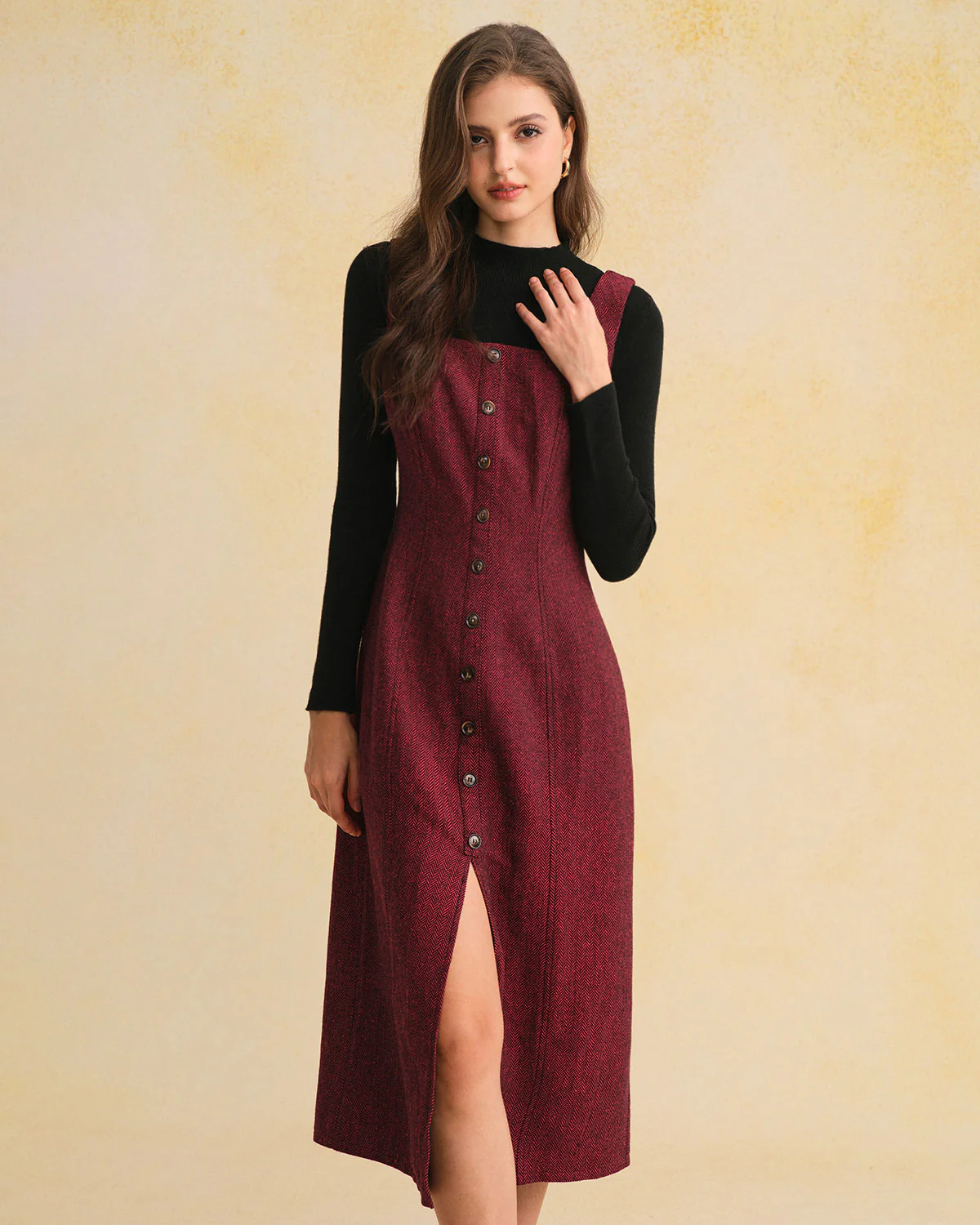 Red Sleeveless Slit Button Midi Dress - Image 4