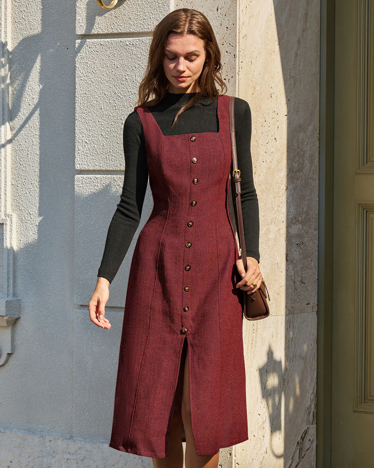 Red Sleeveless Slit Button Midi Dress - Image 6