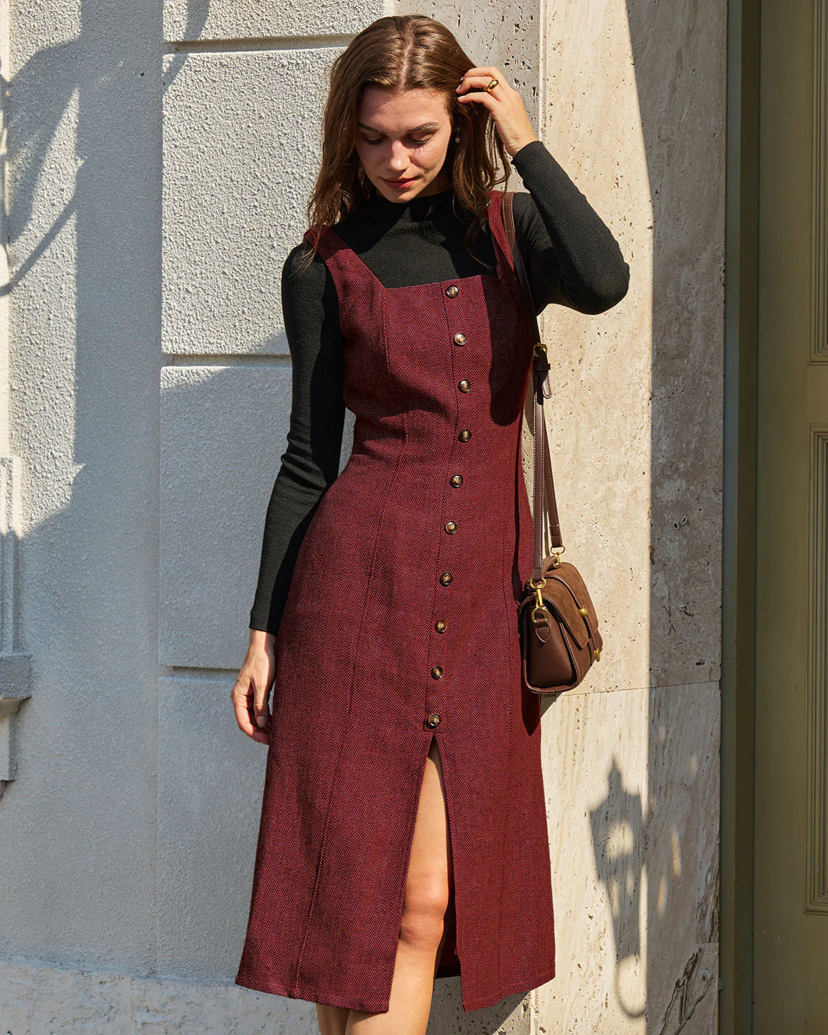 Red Sleeveless Slit Button Midi Dress - Image 7
