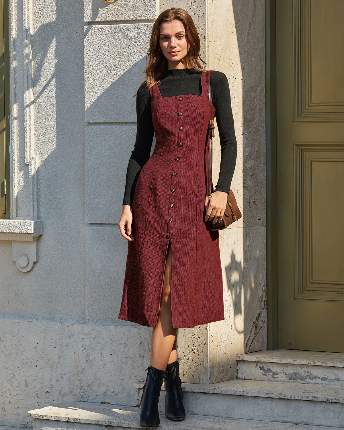 Red Sleeveless Slit Button Midi Dress - Image 8