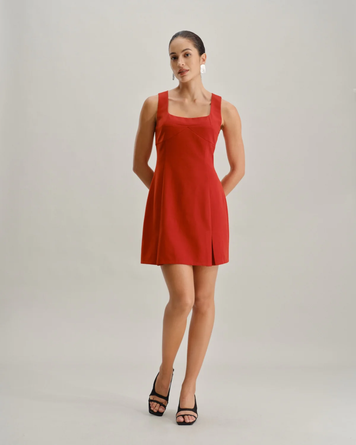 Red Square Neck A-Line Mini Dress - Image 5