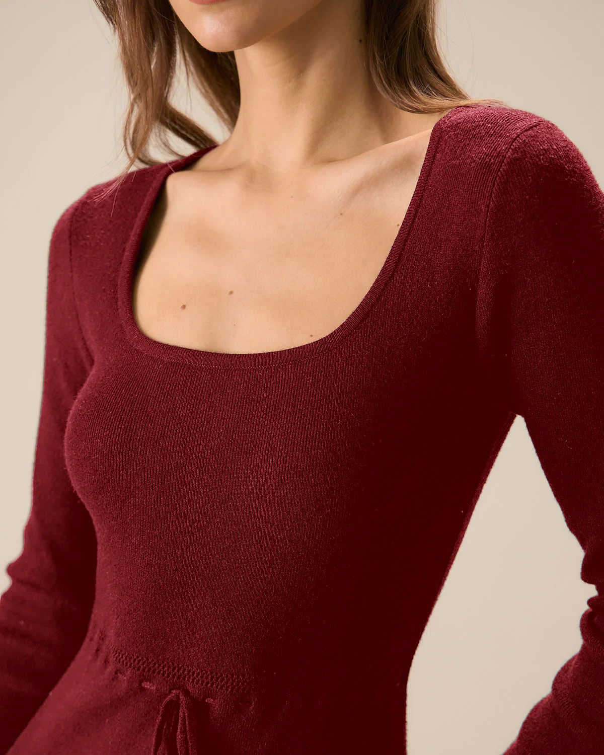 Red Square Neck Mermaid Sweater Dress - Image 2
