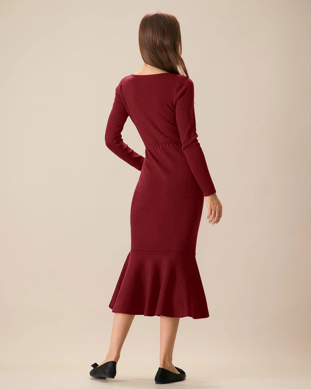 Red Square Neck Mermaid Sweater Dress - Image 4