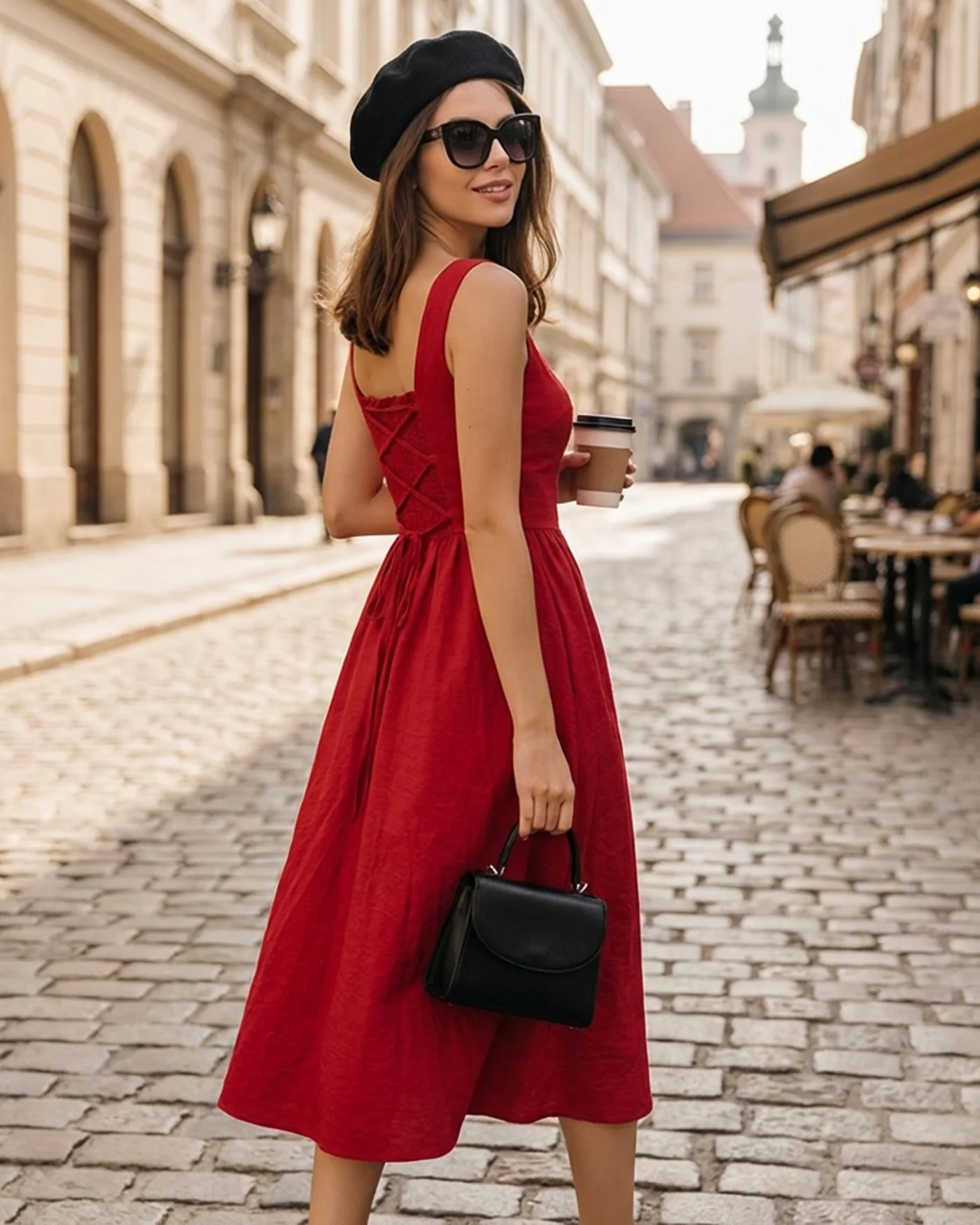 Red Square Neck Midi Dress - Image 2