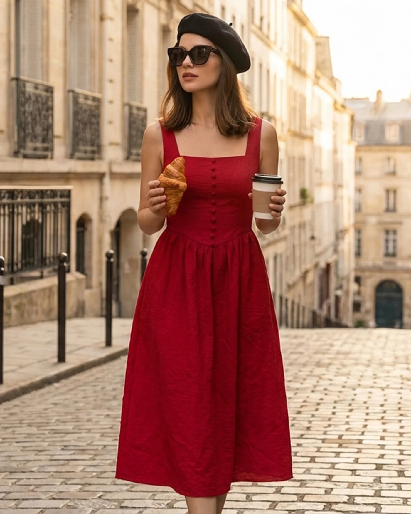 Red Square Neck Midi Dress - Image 3