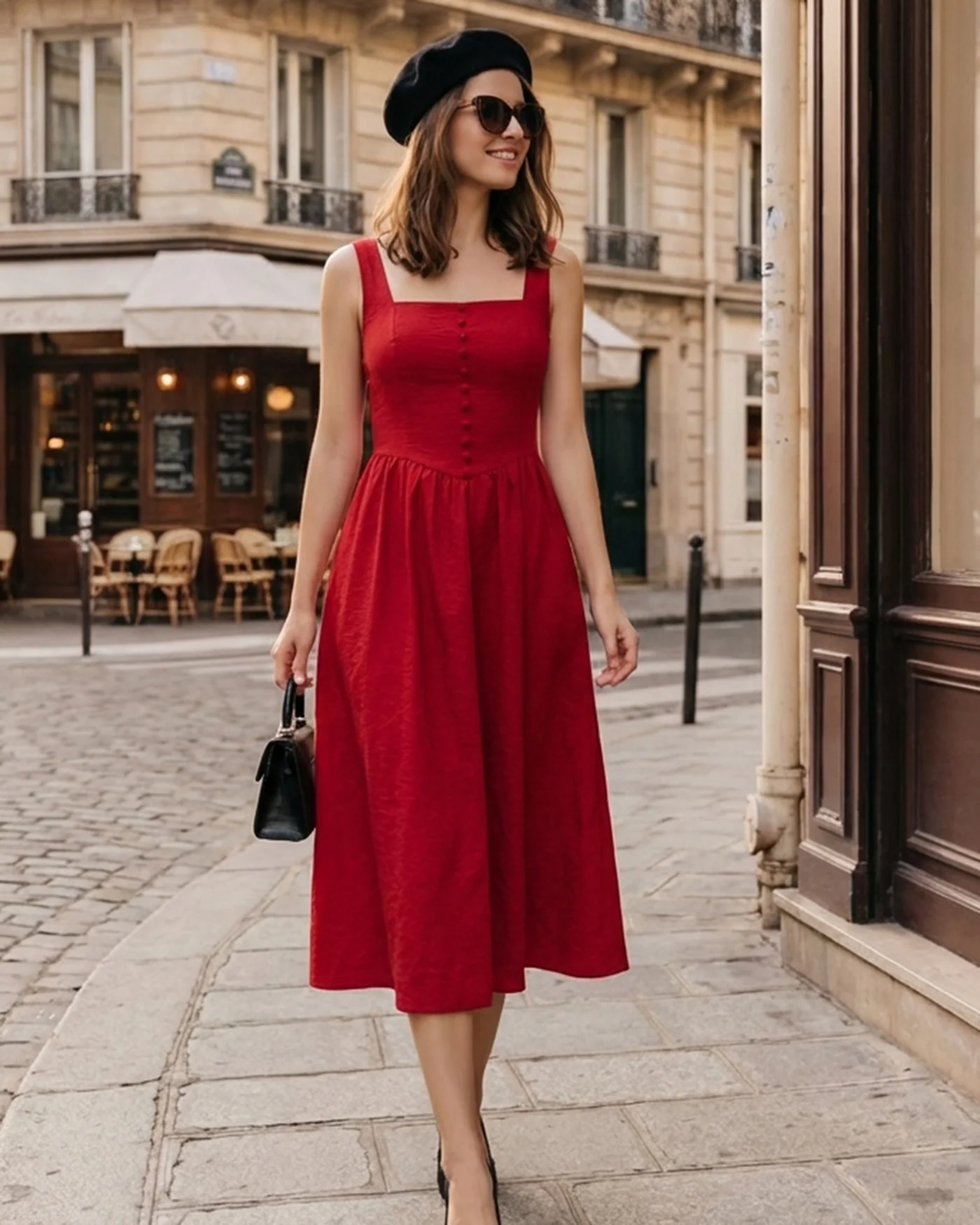 Red Square Neck Midi Dress - Image 4