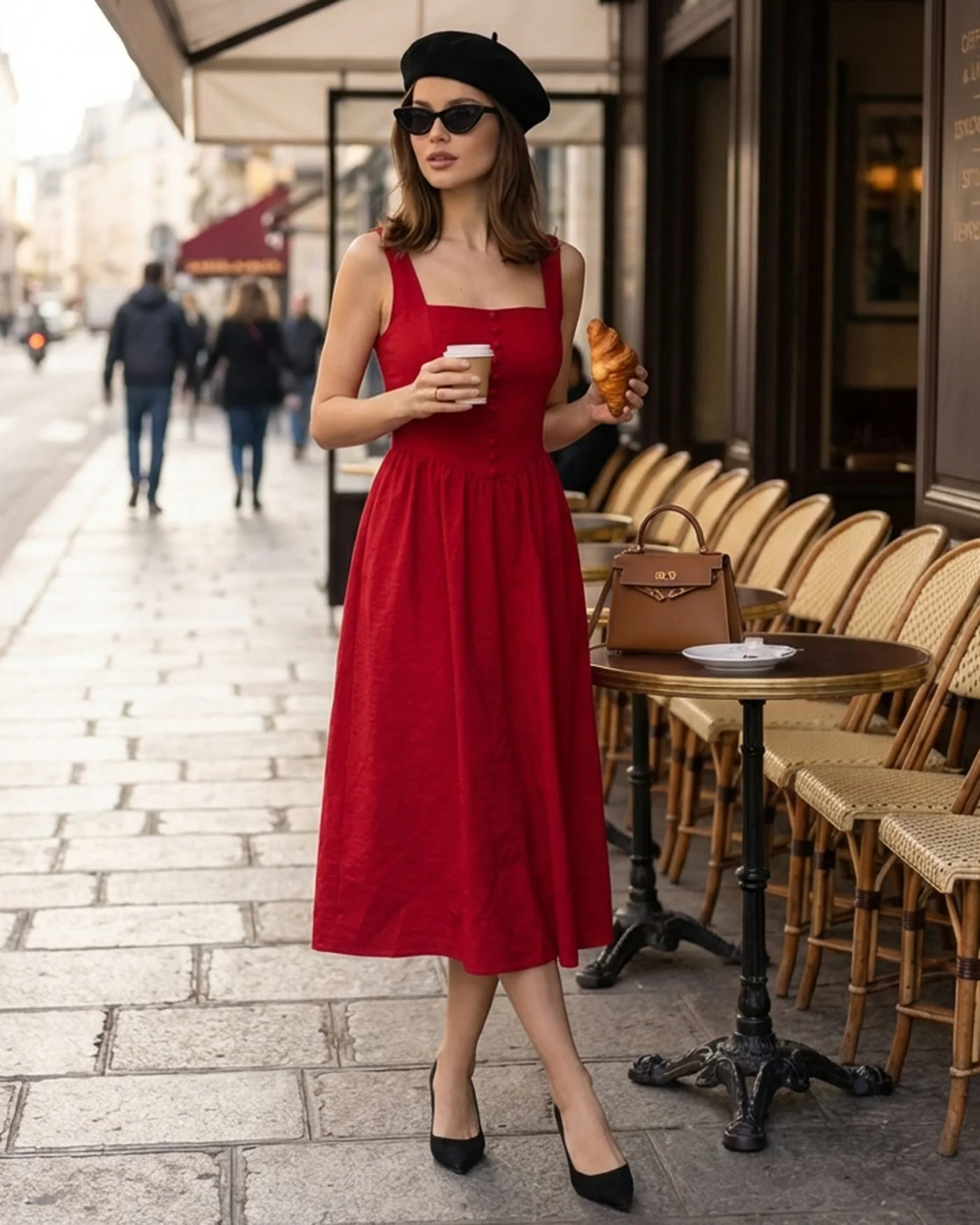 Red Square Neck Midi Dress - Image 5