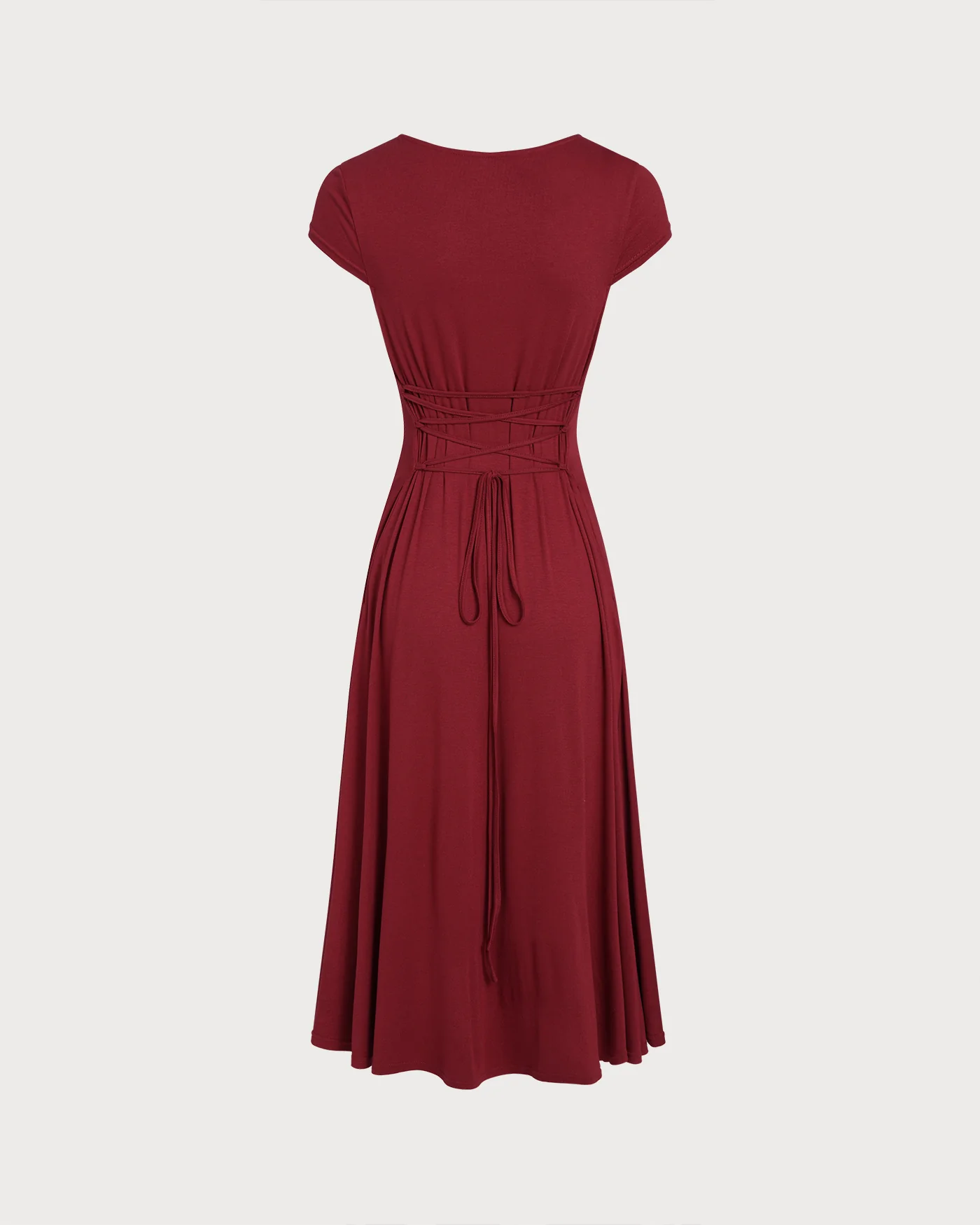 Red Square Neck Pocket Midi Dress - Image 9