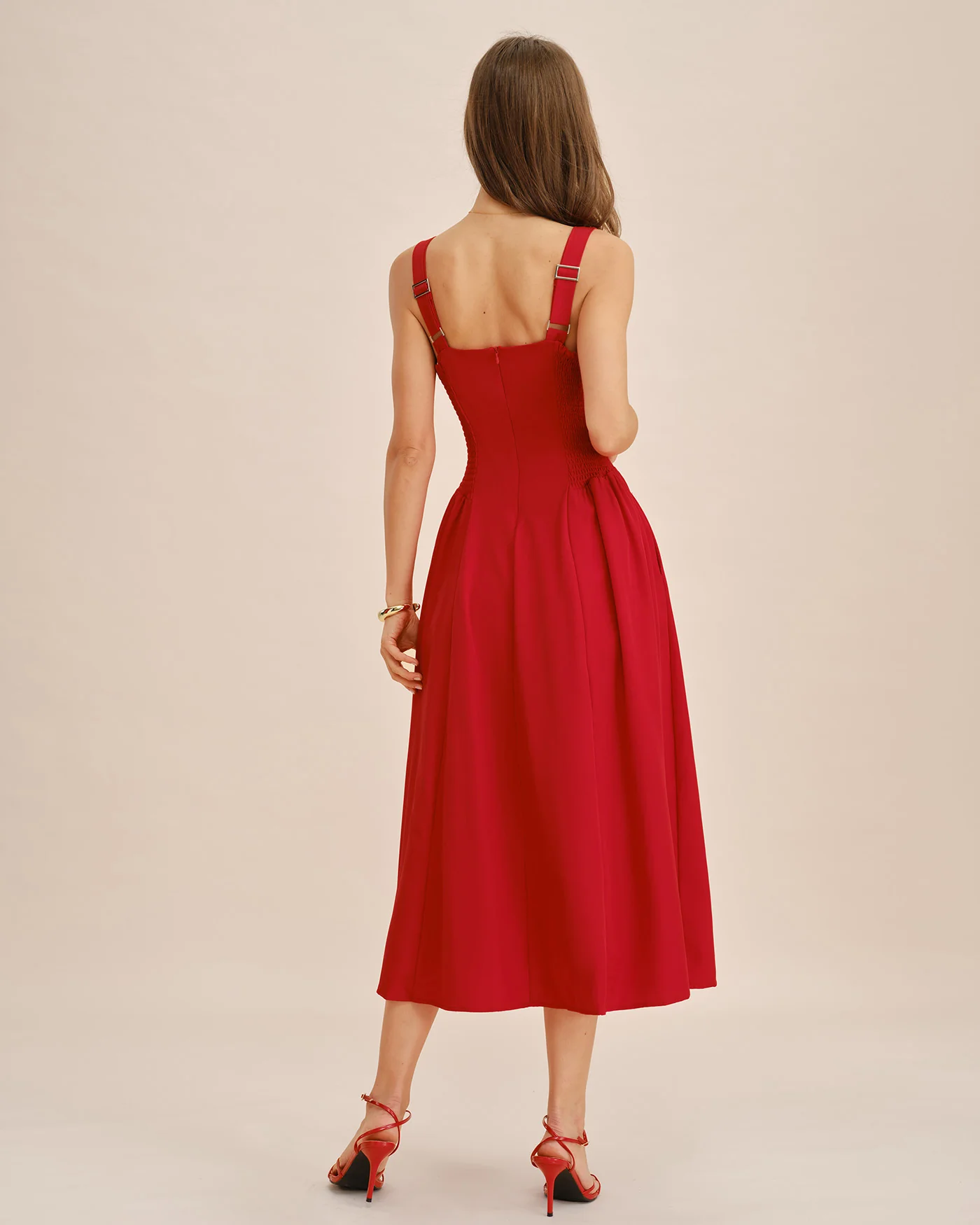 Red Square Neck Sleeveless Midi Dress - Image 6